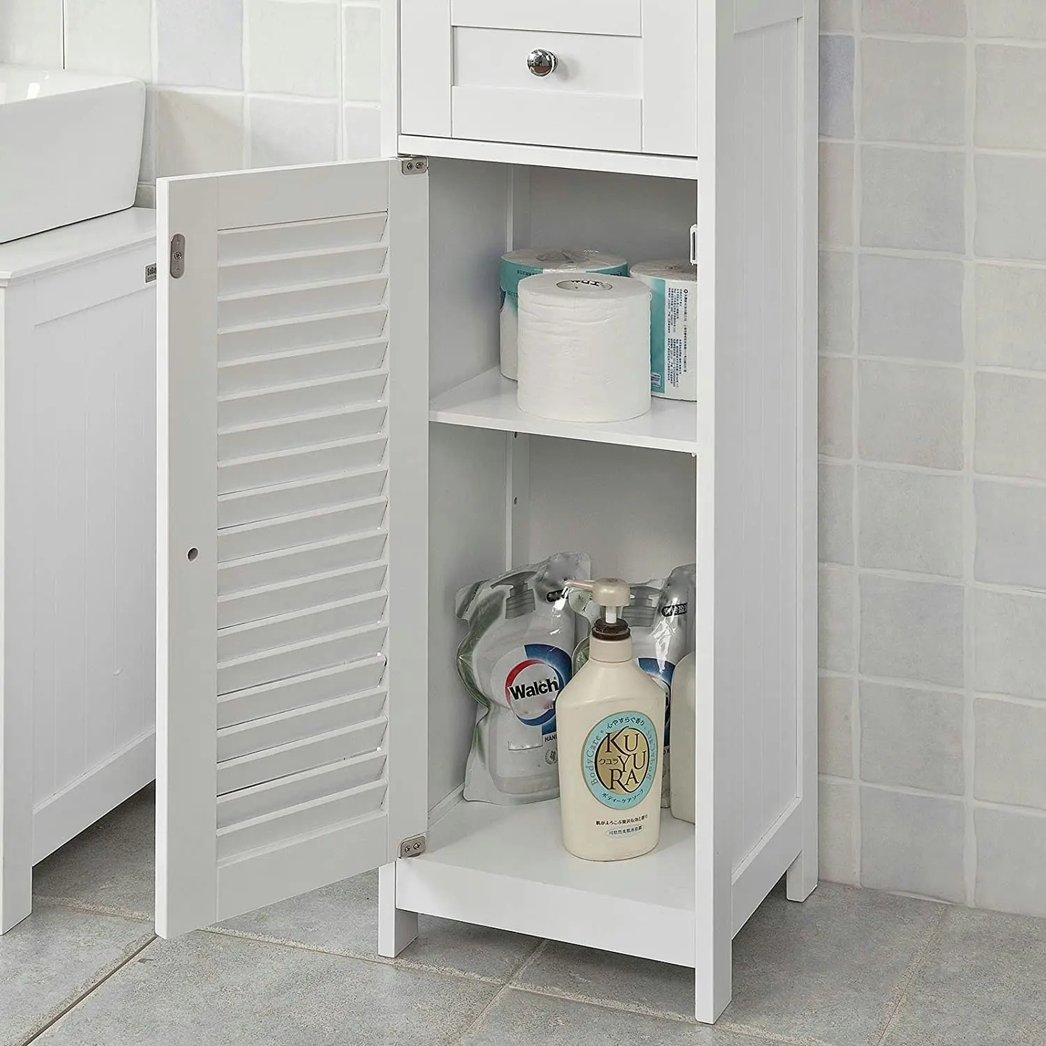 Freestanding Tall Bathroom Cabinet 170 x 32 x 30 cm (White)