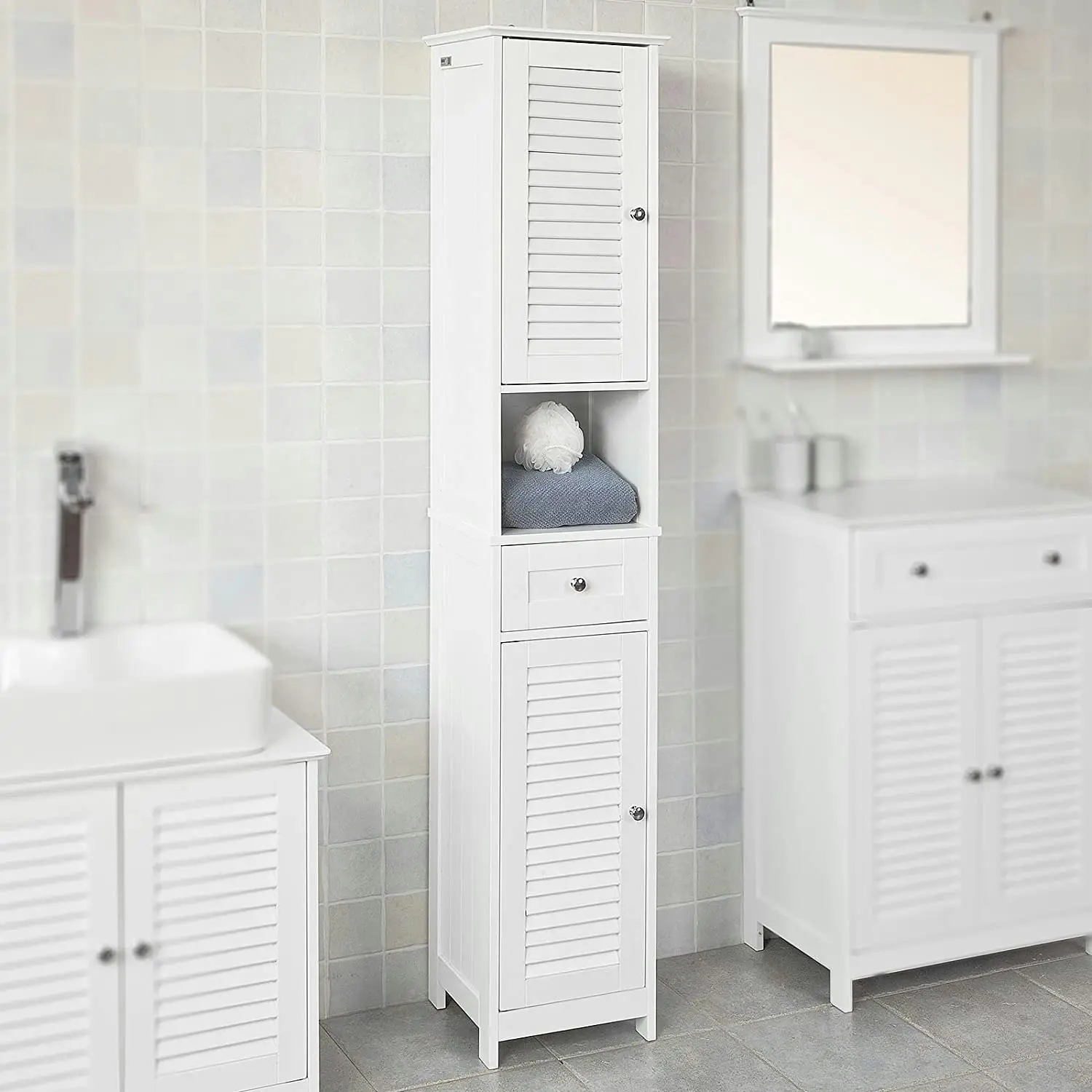 Freestanding Tall Bathroom Cabinet 170 x 32 x 30 cm (White)