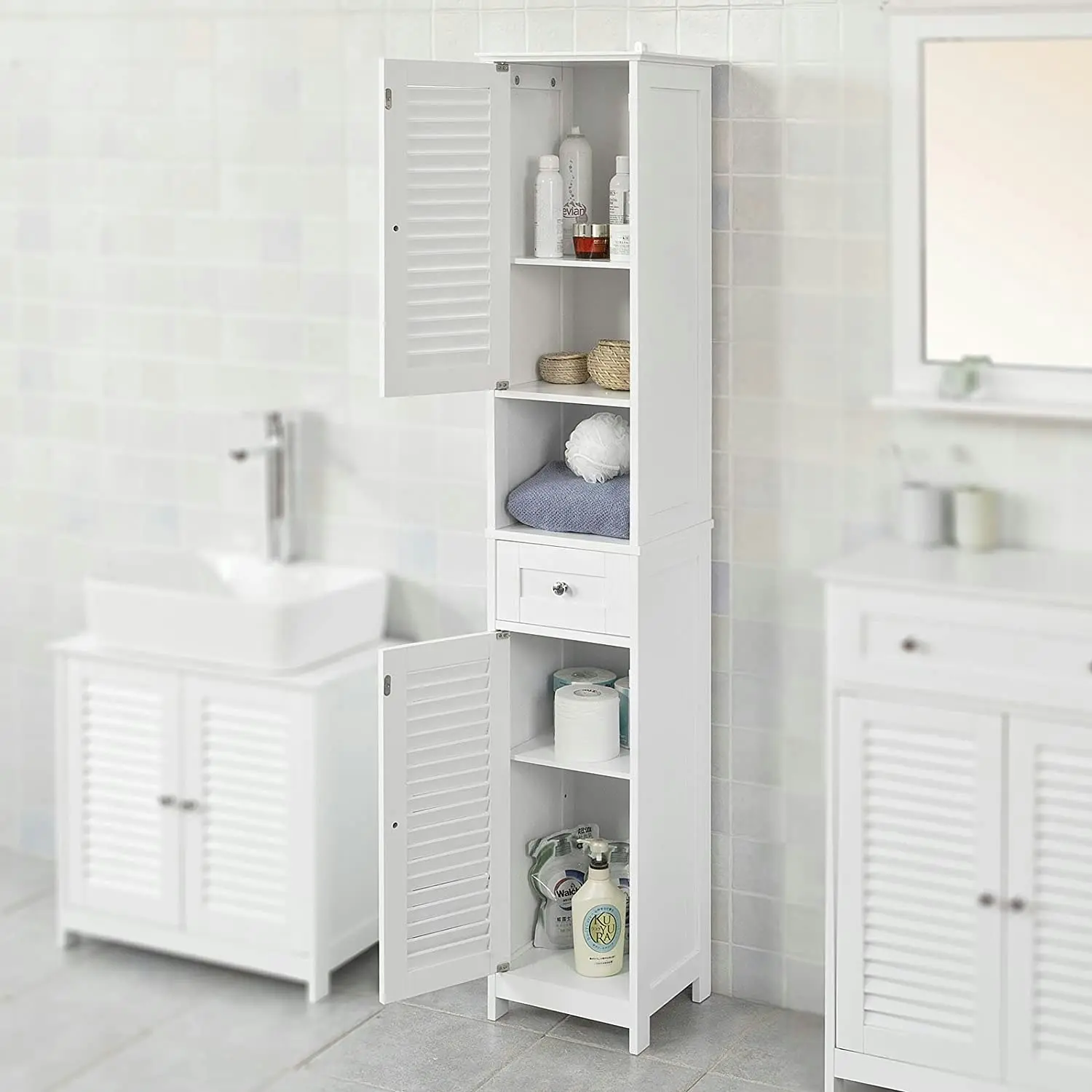 Freestanding Tall Bathroom Cabinet 170 x 32 x 30 cm (White)