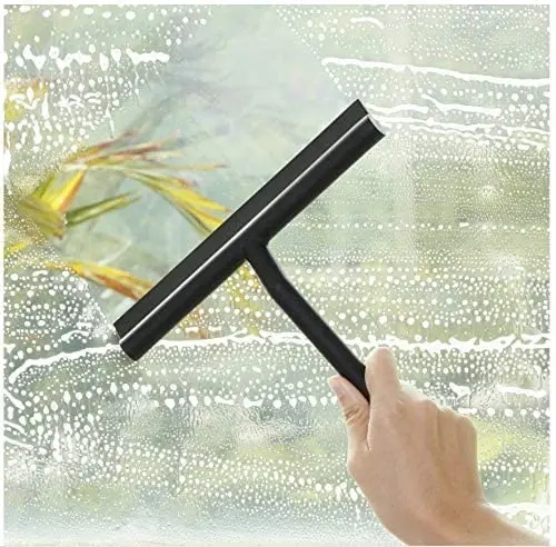 Shower Squeegee, Window Wiper Scraper Cleaner Silicone Blade & Holder Hook (Black)