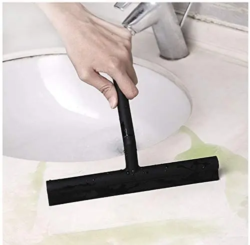 Shower Squeegee, Window Wiper Scraper Cleaner Silicone Blade & Holder Hook (Black)