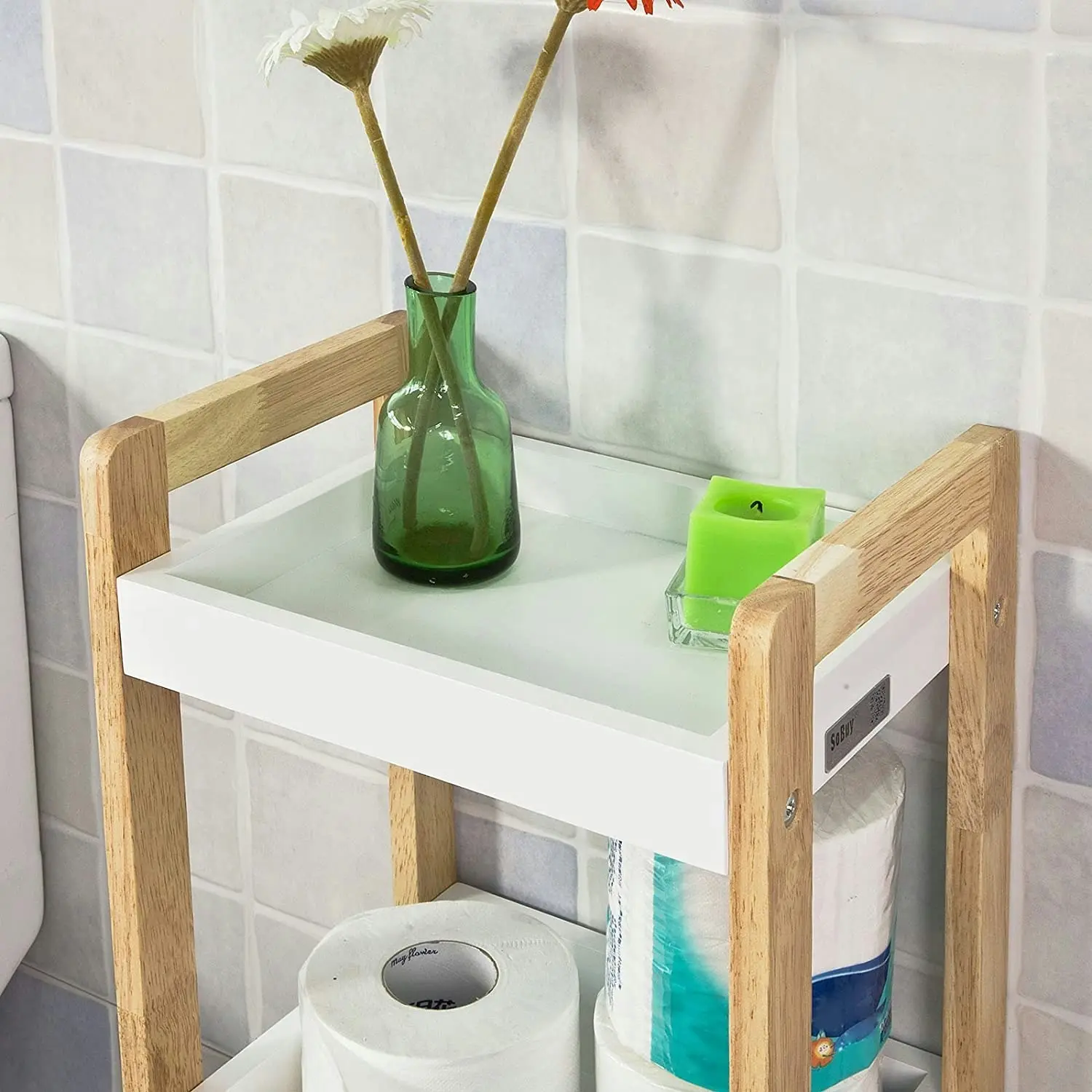 VIKUS 3-Tier White Storage Bathroom Shelf