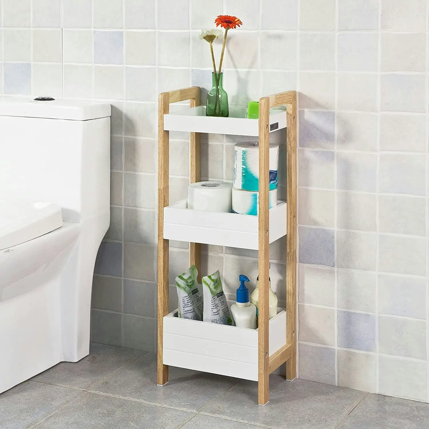 VIKUS 3-Tier White Storage Bathroom Shelf