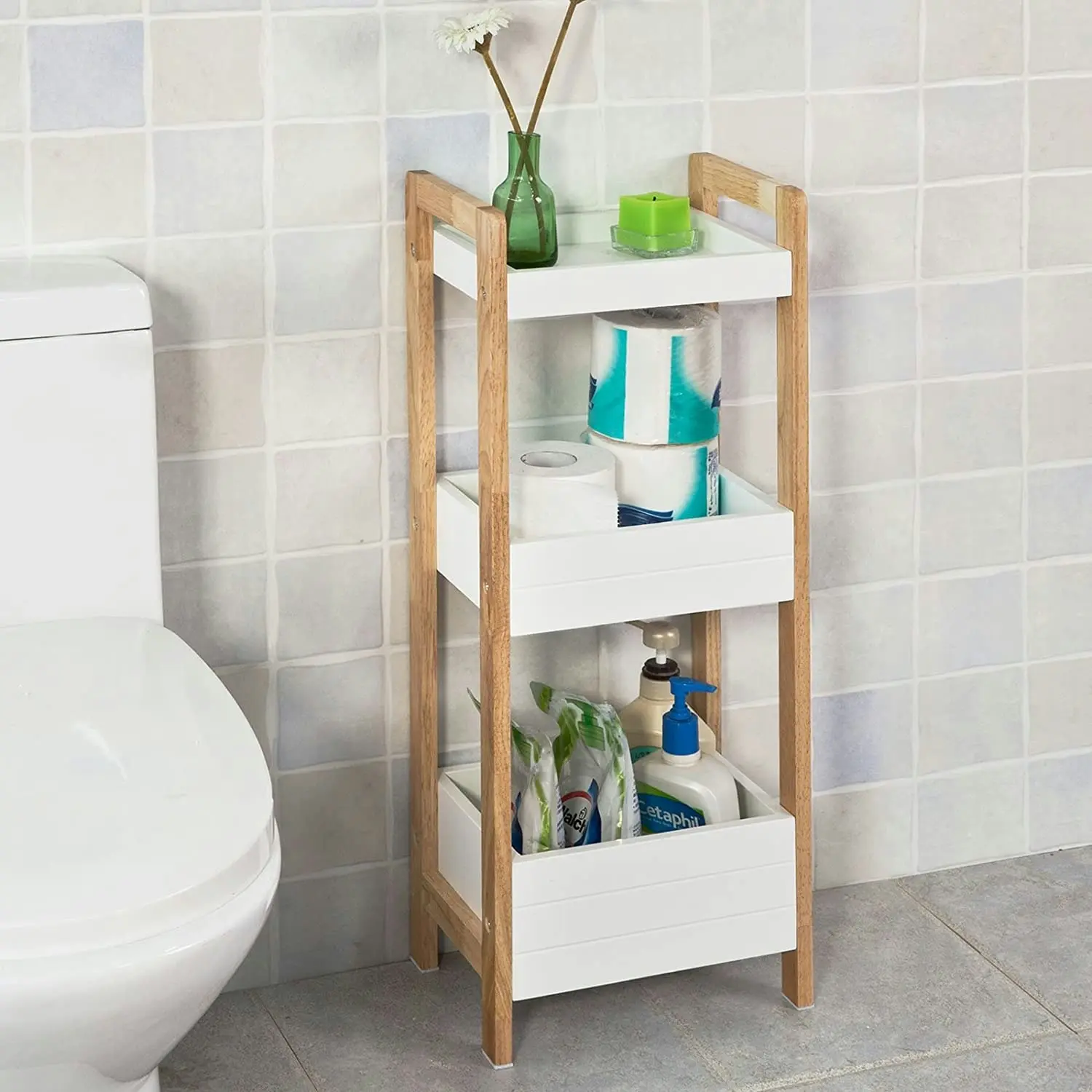 VIKUS 3-Tier White Storage Bathroom Shelf