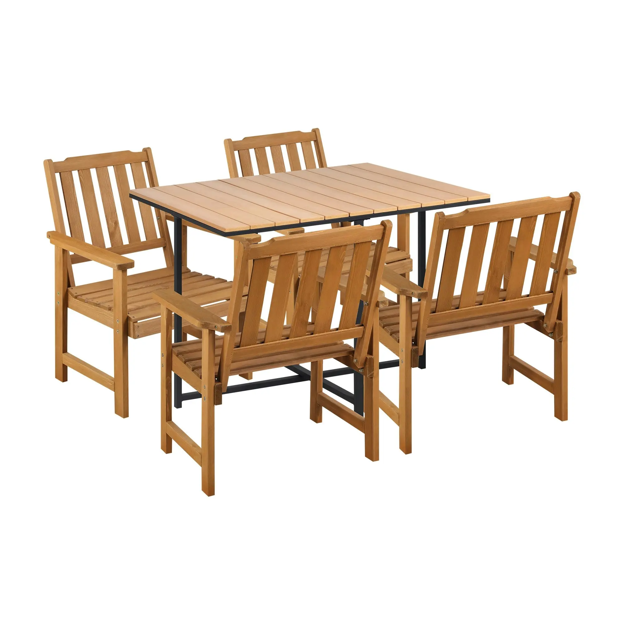 Livsip 4 Seater Outdoor Dining Set Furniture Table & Wood Chairs Patio Setting