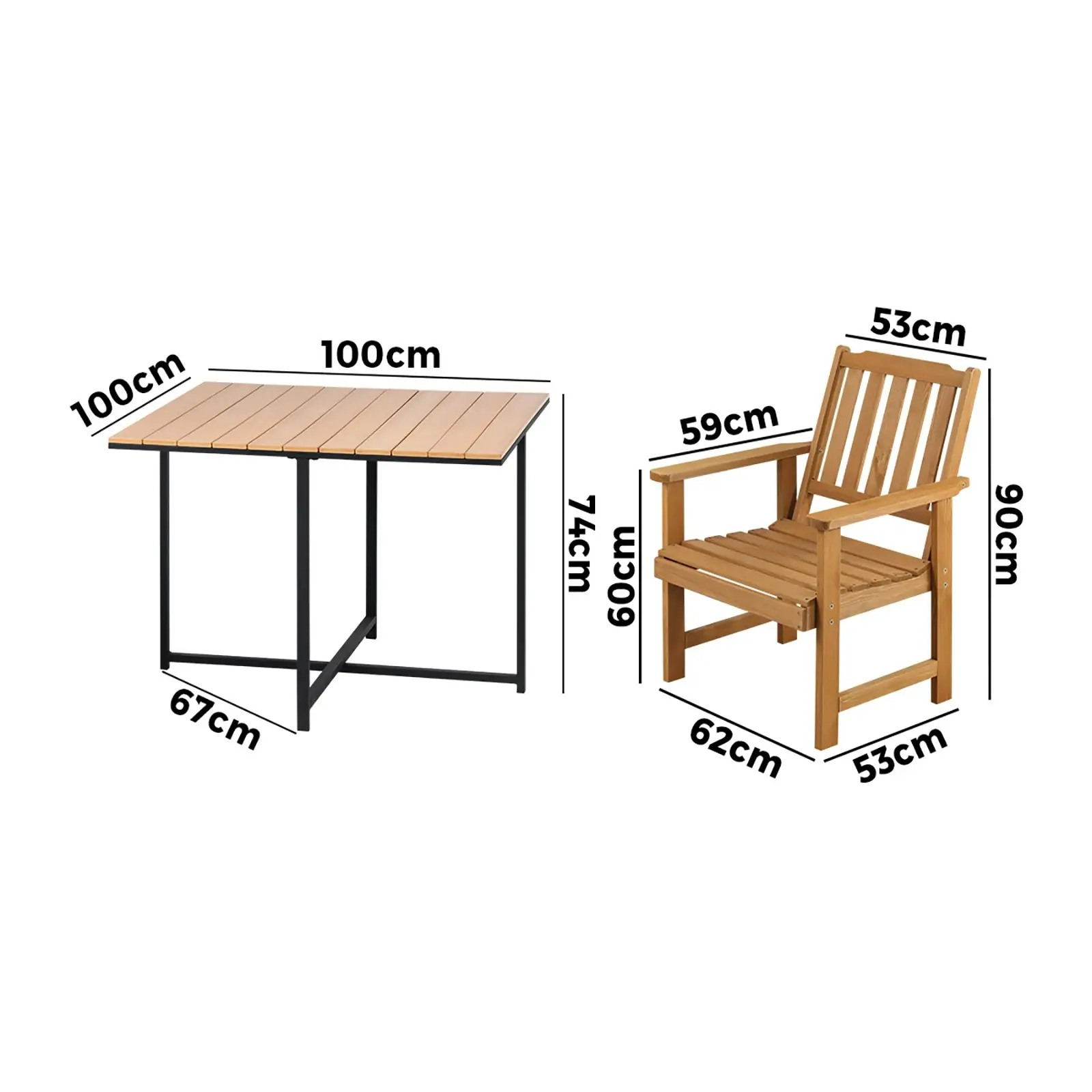 Livsip 4 Seater Outdoor Dining Set Furniture Table & Wood Chairs Patio Setting