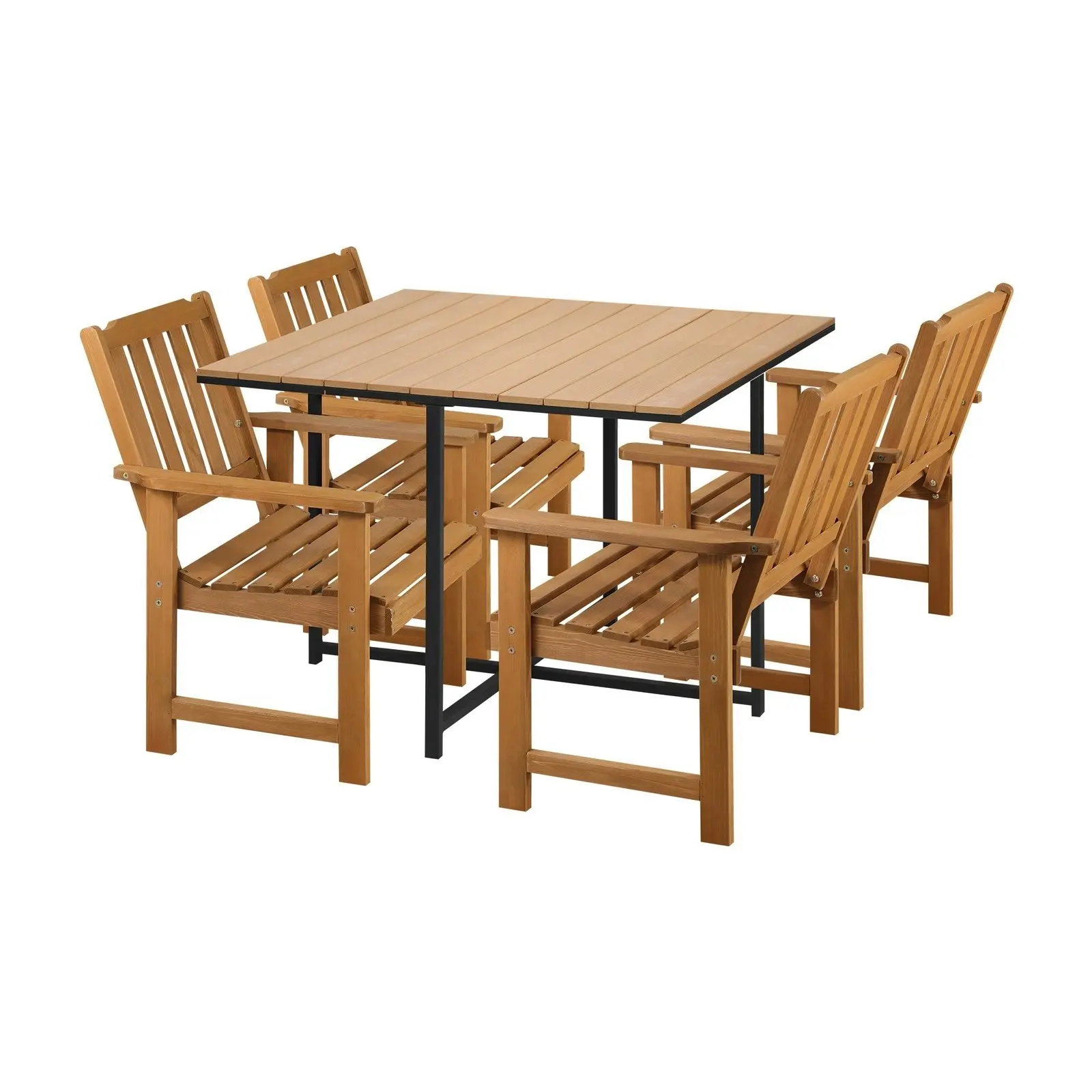 Livsip 4 Seater Outdoor Dining Set Furniture Table & Wood Chairs Patio Setting