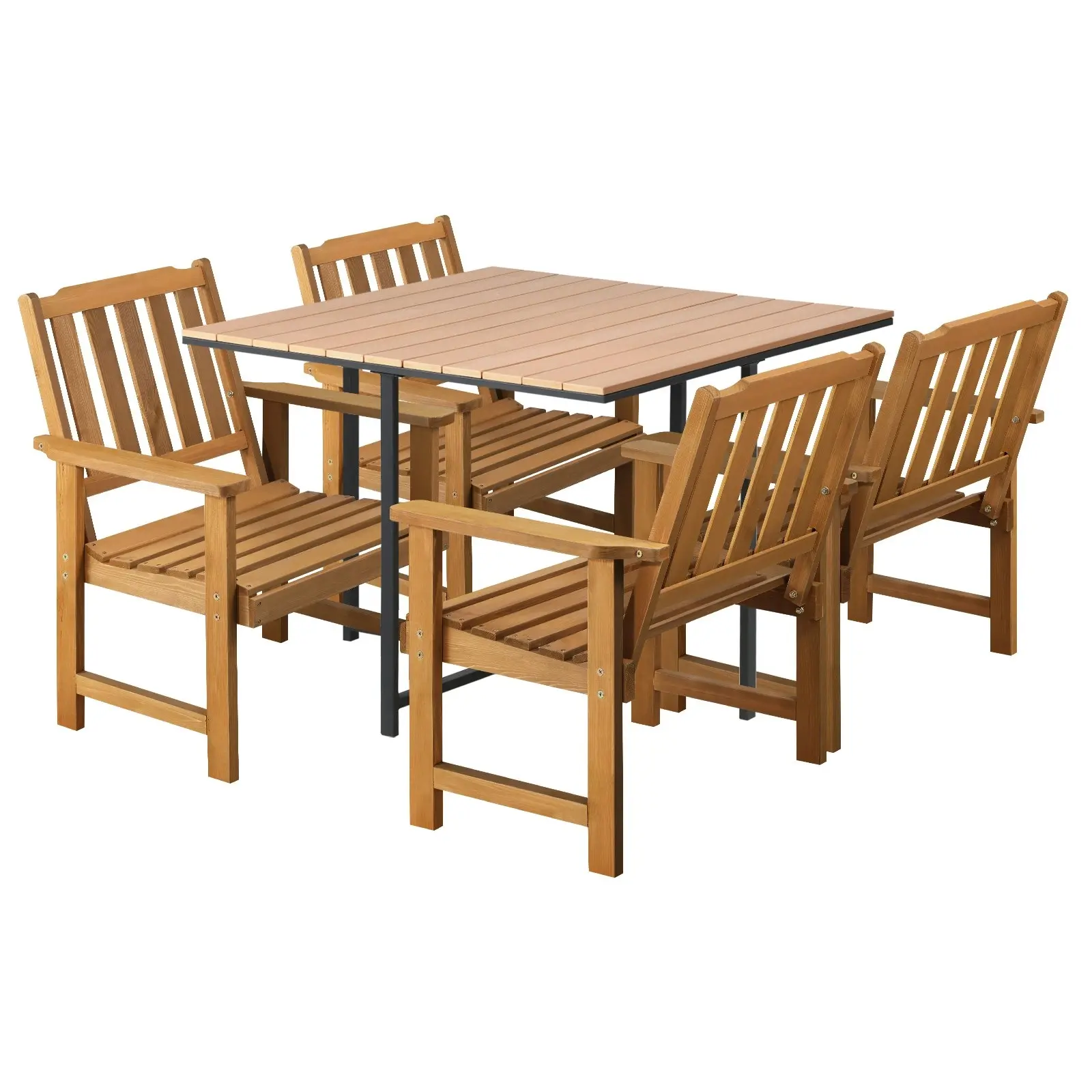 Livsip 4 Seater Outdoor Dining Set Furniture Table & Wood Chairs Patio Setting