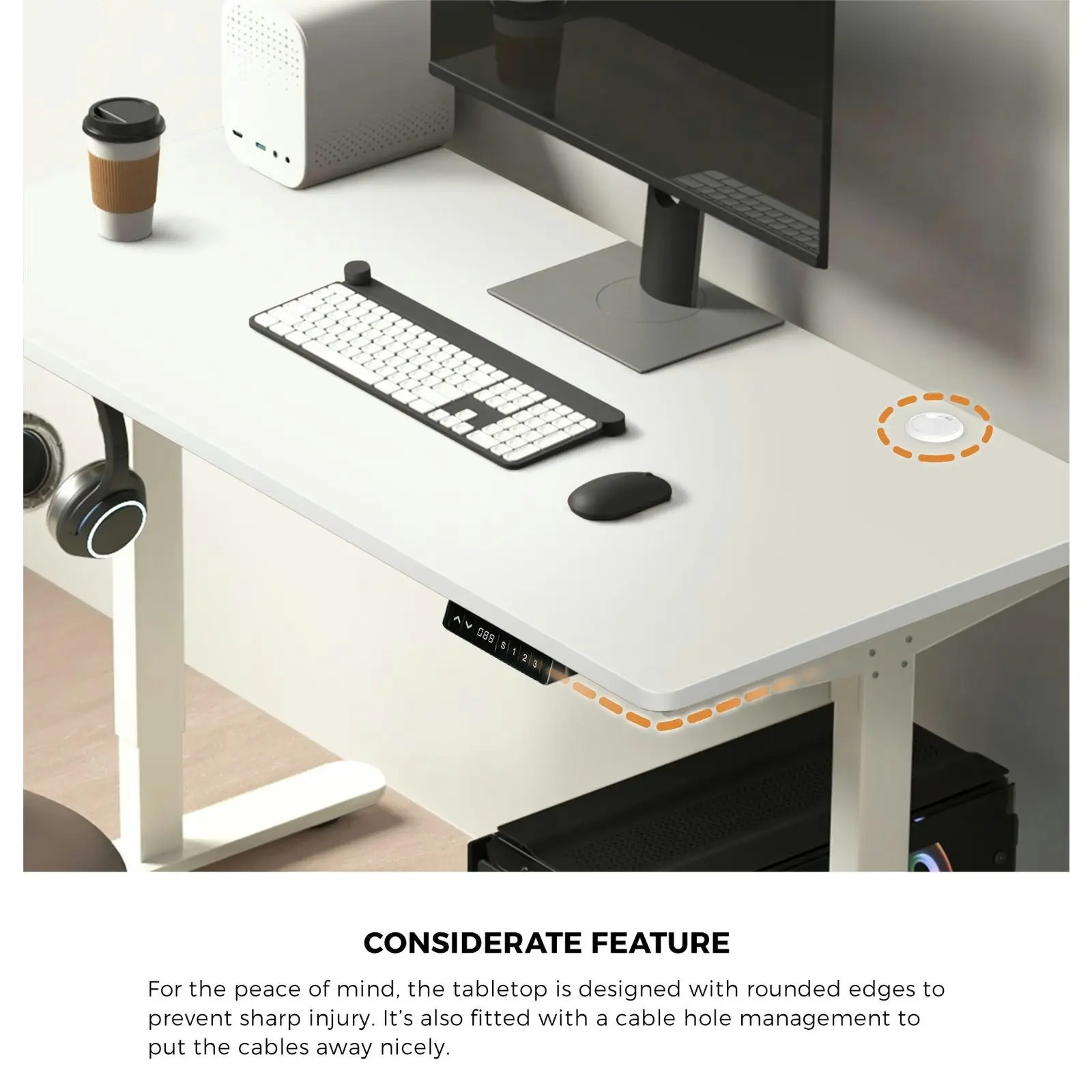 Oikiture 150cm Desk Top Electric Desk Board Computer Table White