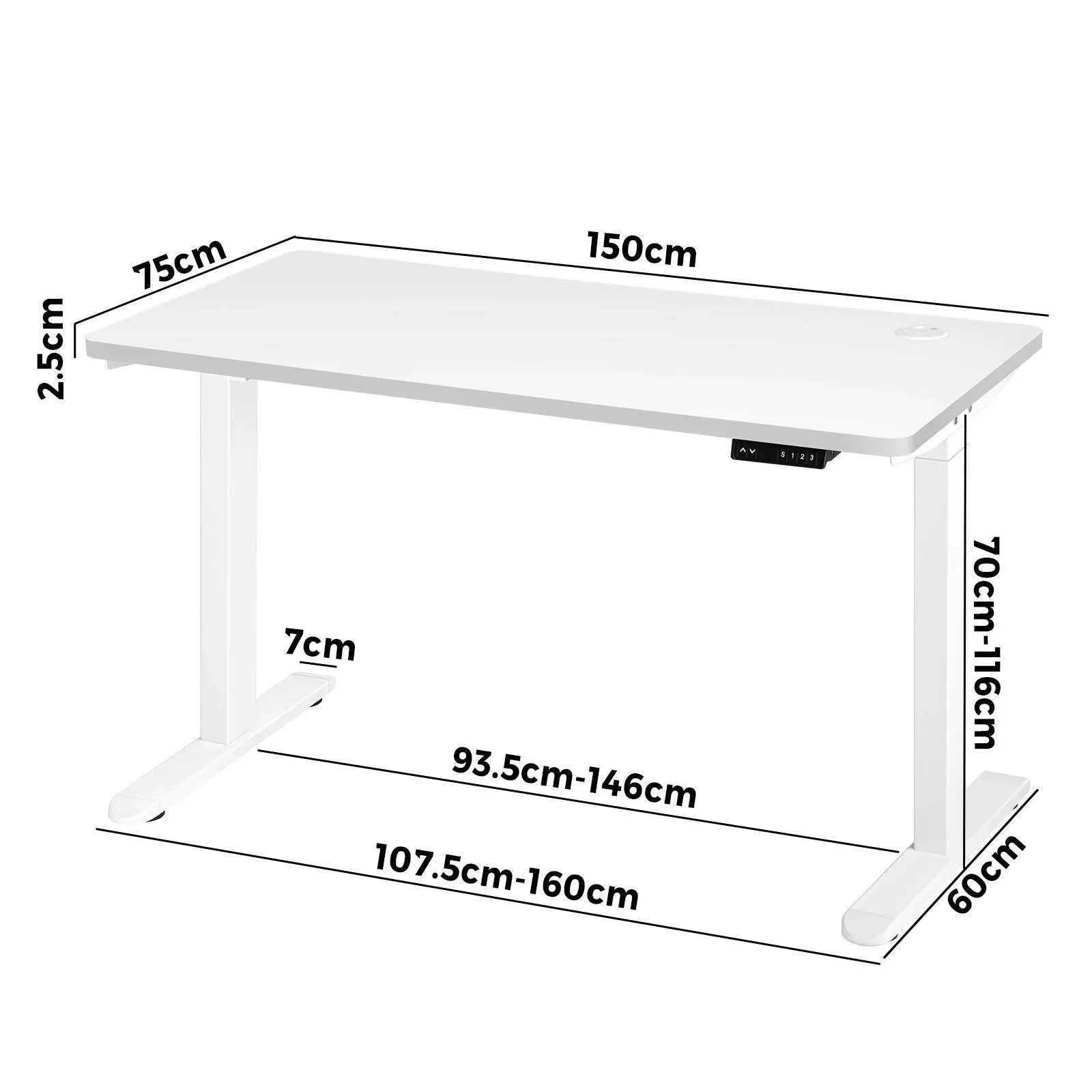 Oikiture 150cm Electric Standing Desk Dual Motor White Frame White Desktop