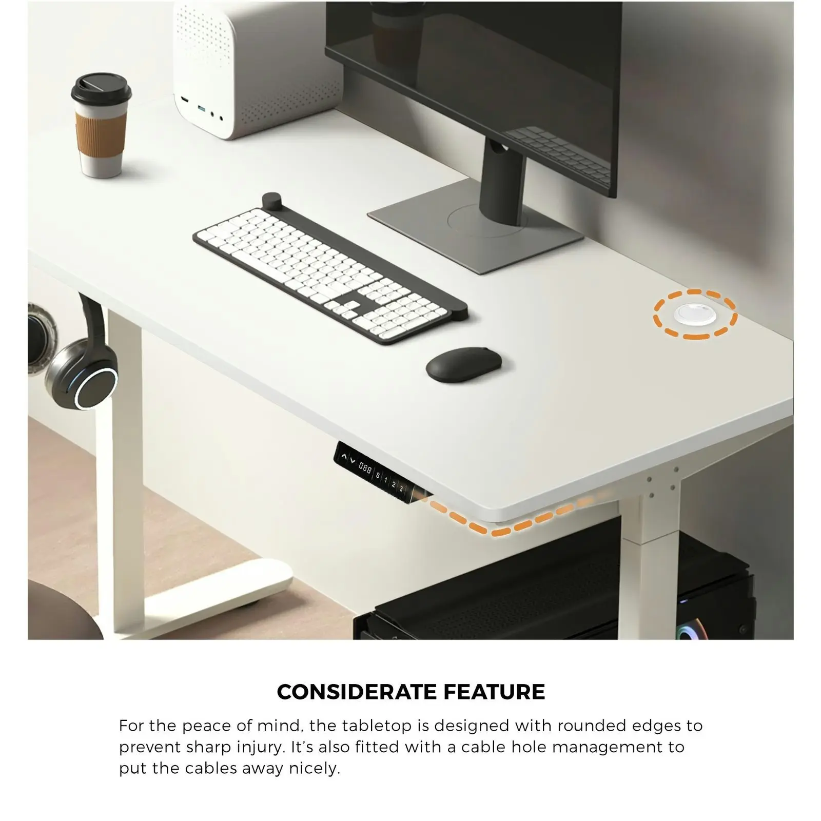 Oikiture 150cm Electric Standing Desk Dual Motor White Frame White Desktop