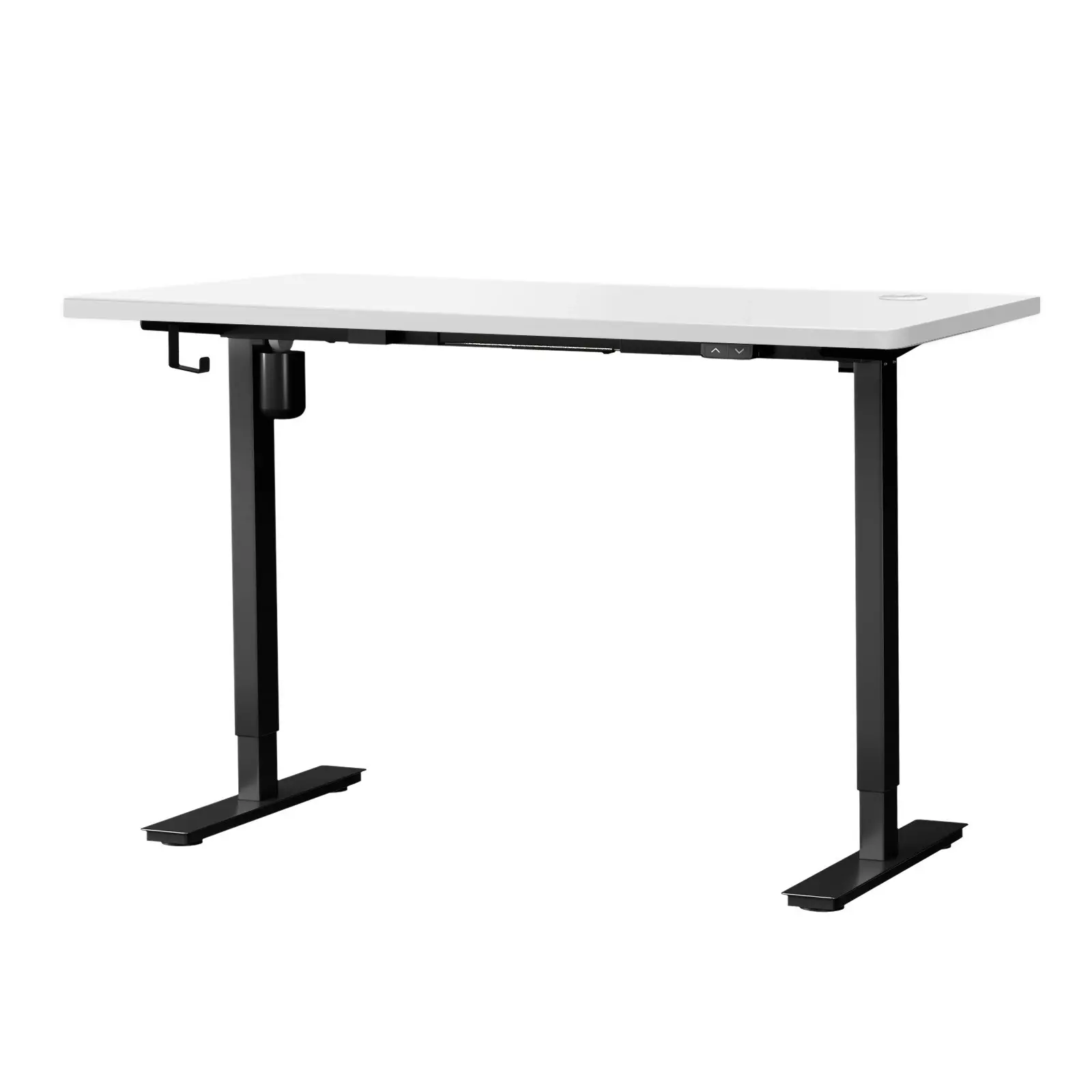 Oikiture 150cm Electric Standing Desk Single Motor Black Frame White Desktop