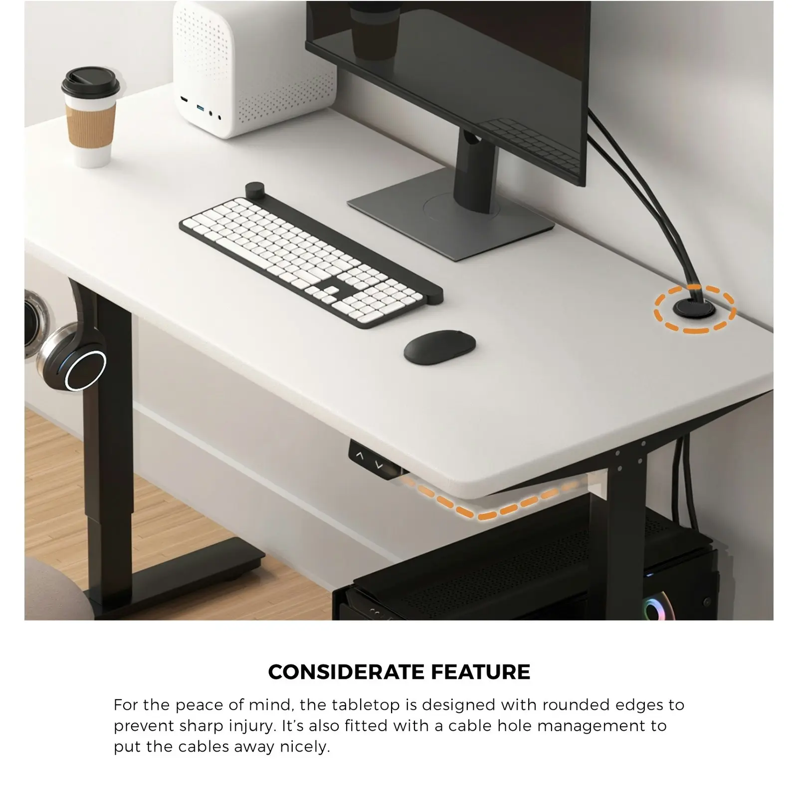 Oikiture 150cm Electric Standing Desk Single Motor Black Frame White Desktop