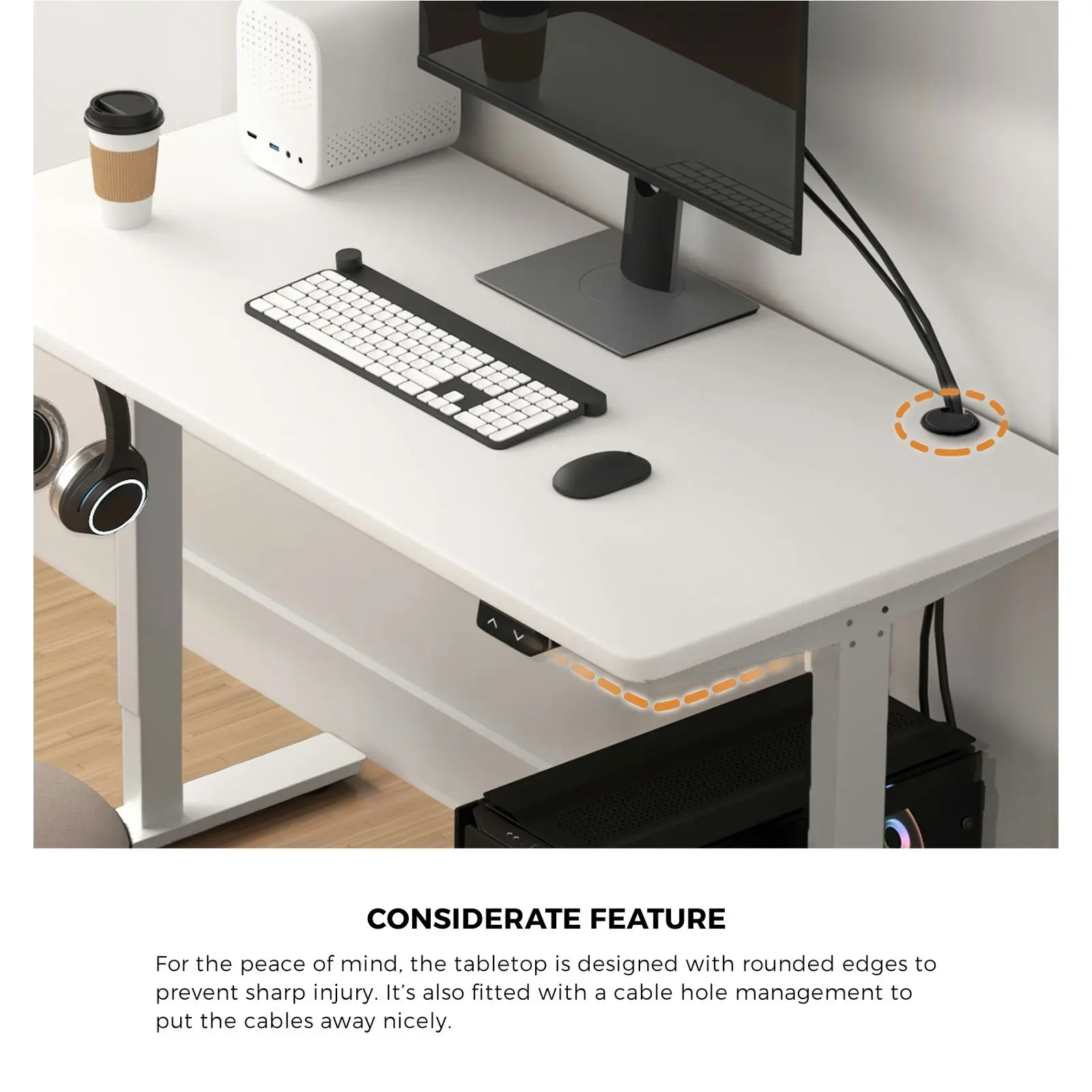 Oikiture 150CM Electric Standing Desk Single Motor White Frame White Desktop