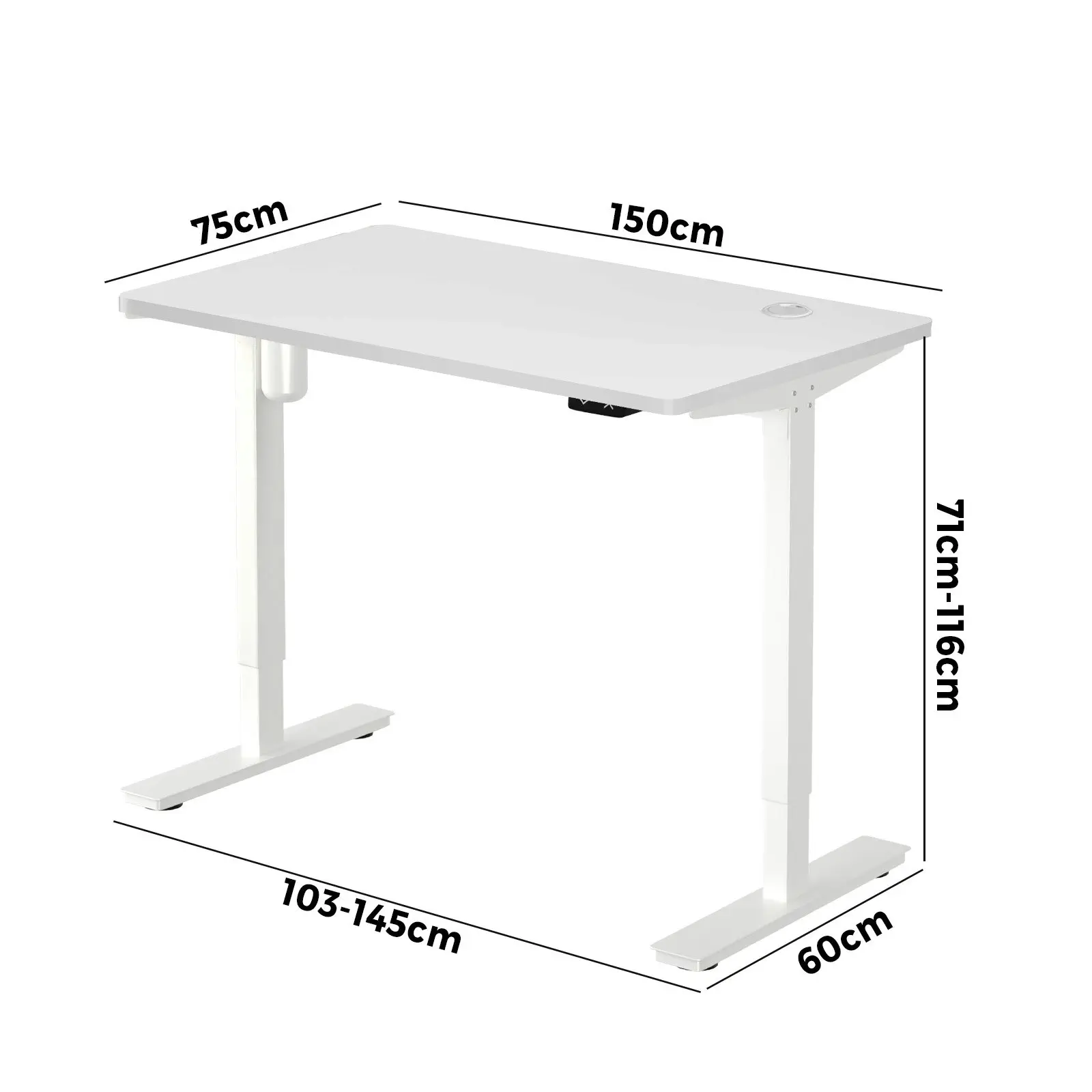 Oikiture 150CM Electric Standing Desk Single Motor White Frame White Desktop