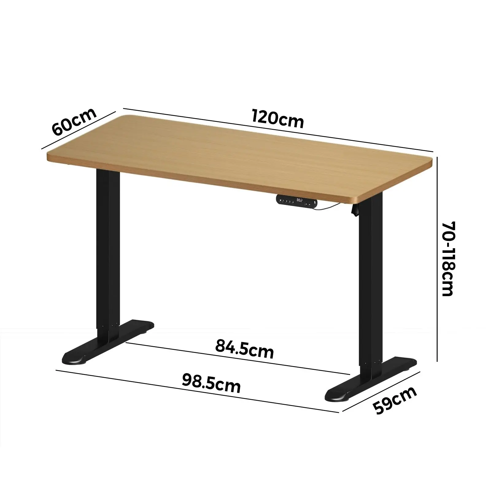 Oikiture 120CM Electric Standing Desk Single Motor Black Frame OAK Tabletop