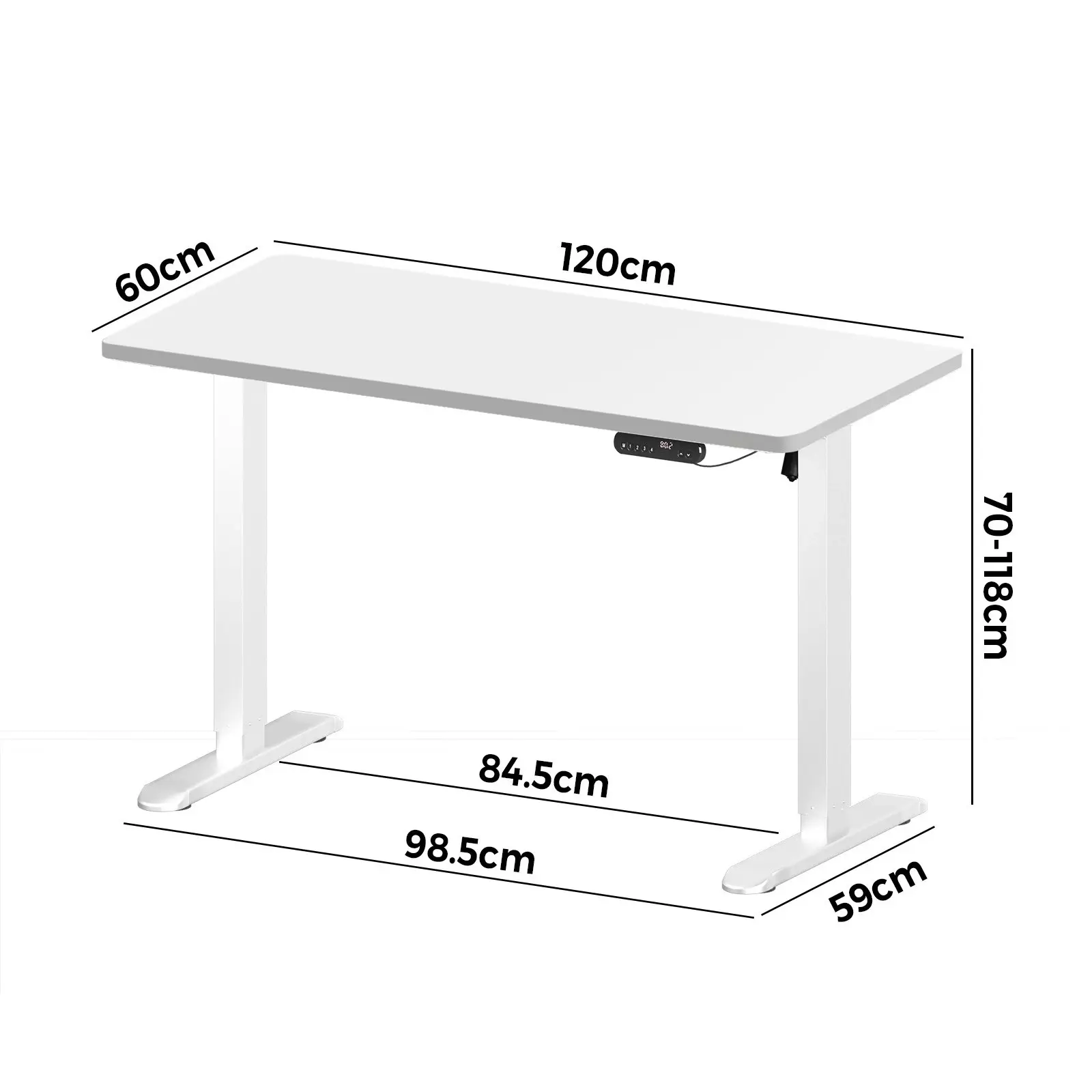 Oikiture 120CM Electric Standing Desk Single Motor White Frame White Tabletop