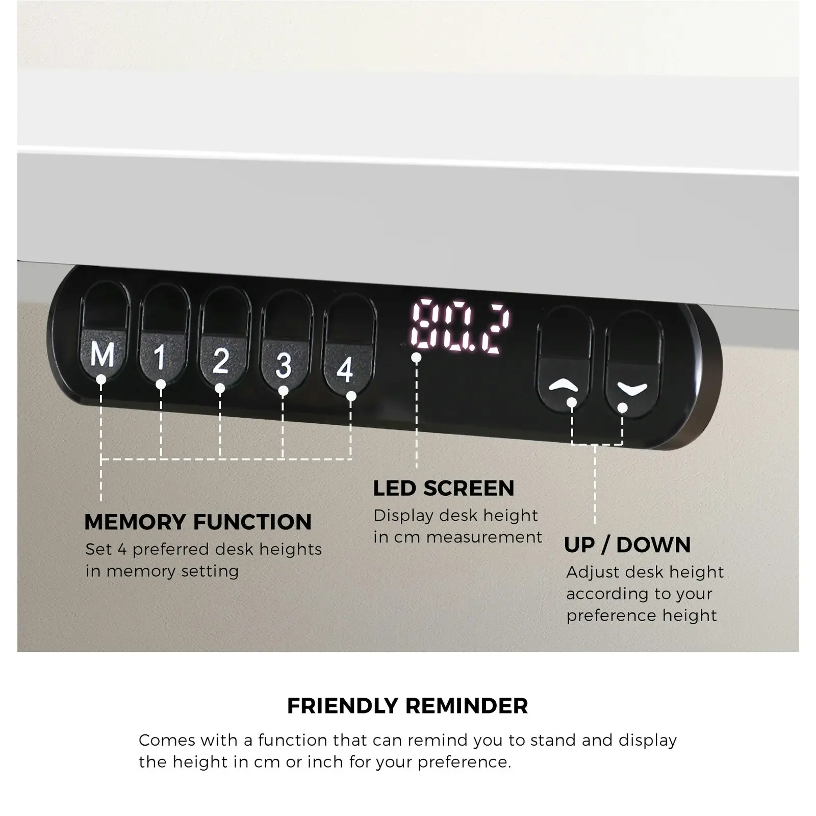 Oikiture 120CM Electric Standing Desk Single Motor White Frame White Tabletop