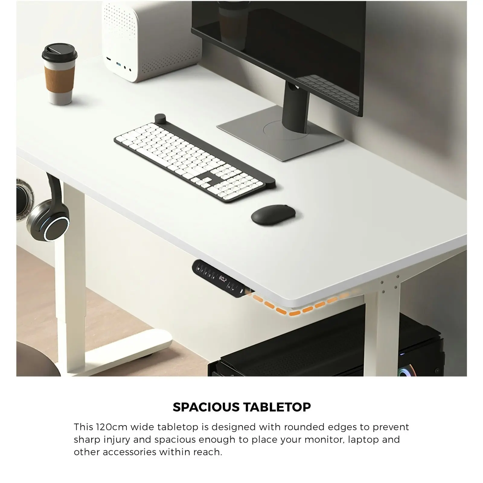 Oikiture 120CM Electric Standing Desk Single Motor White Frame White Tabletop