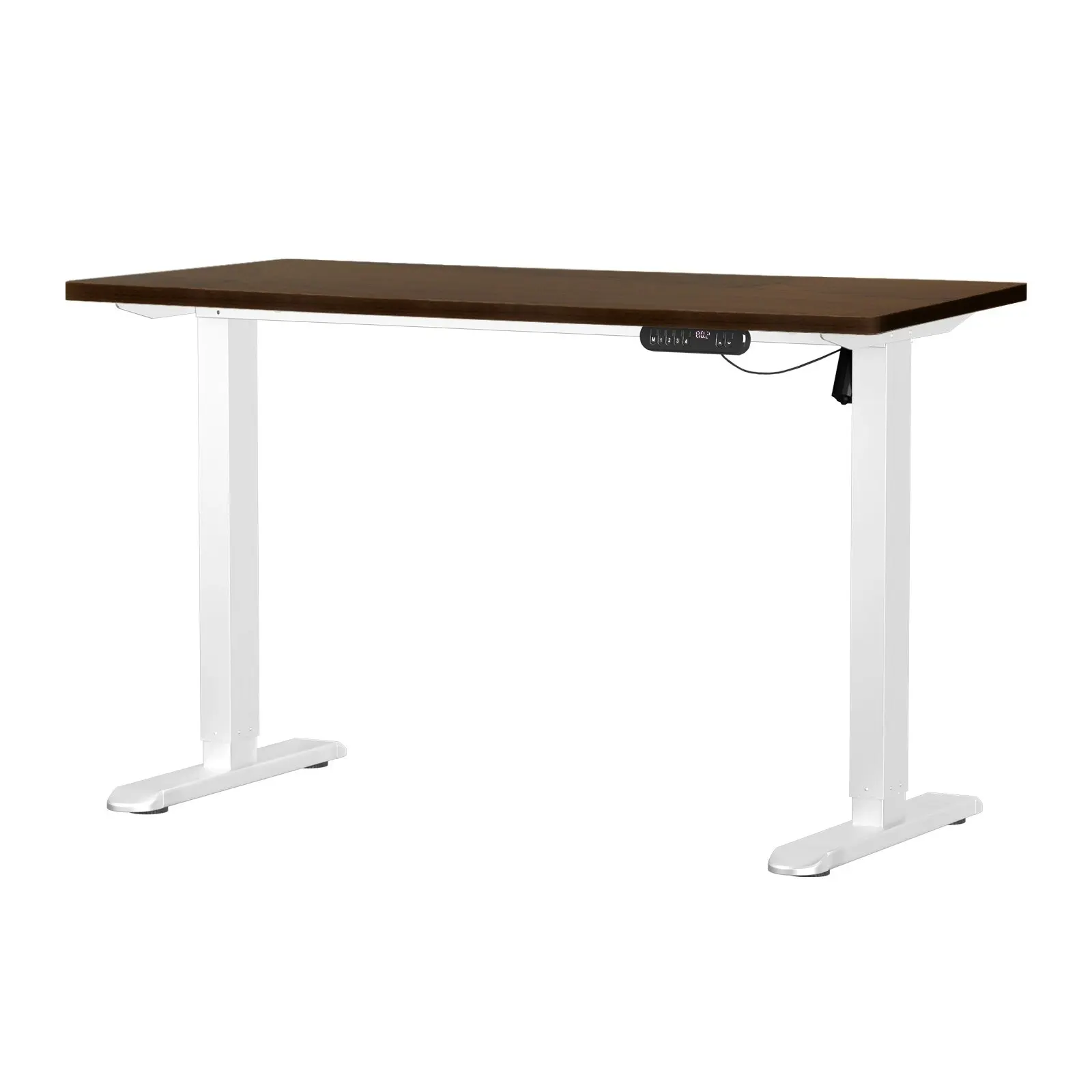 Oikiture 120CM Electric Standing Desk Single Motor White Frame Walnut Tabletop