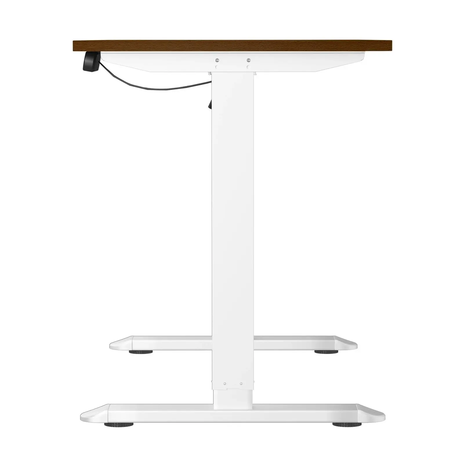 Oikiture 120CM Electric Standing Desk Single Motor White Frame Walnut Tabletop