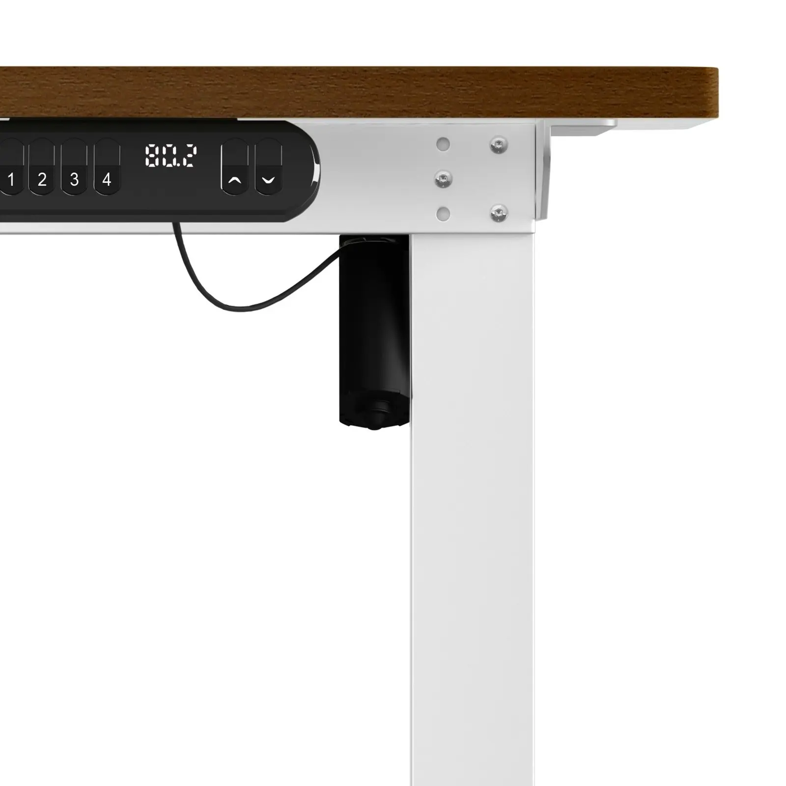 Oikiture 120CM Electric Standing Desk Single Motor White Frame Walnut Tabletop