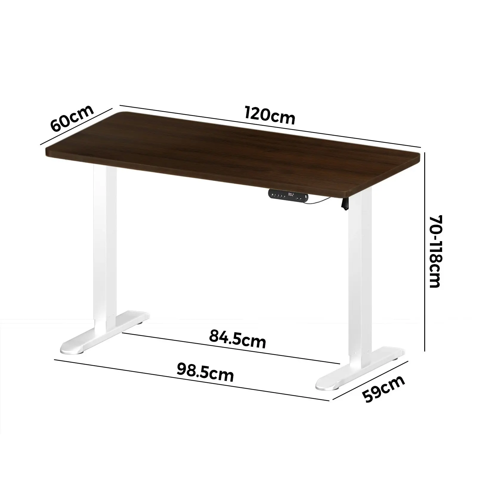 Oikiture 120CM Electric Standing Desk Single Motor White Frame Walnut Tabletop