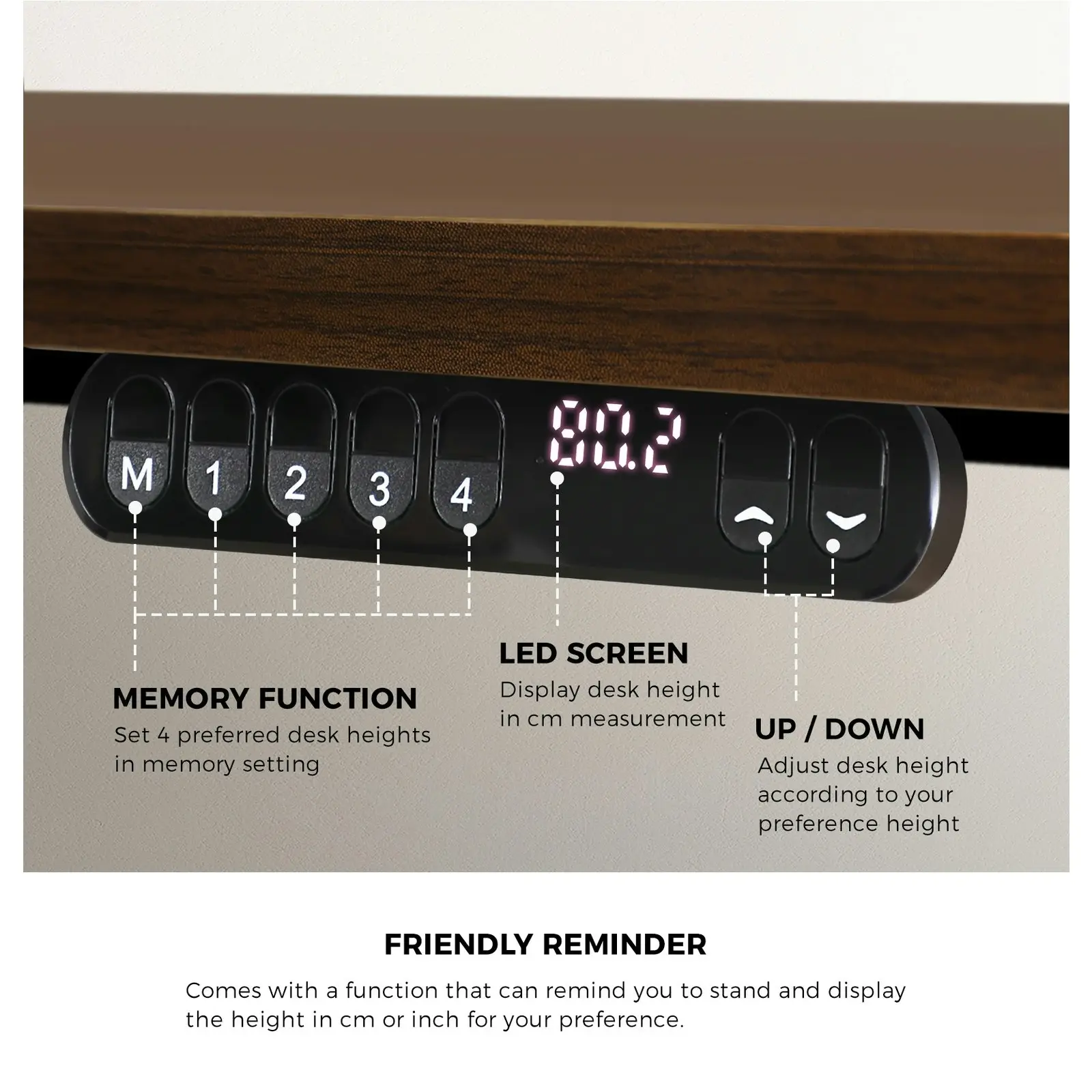 Oikiture 120CM Electric Standing Desk Single Motor Black Frame Walnut Tabletop