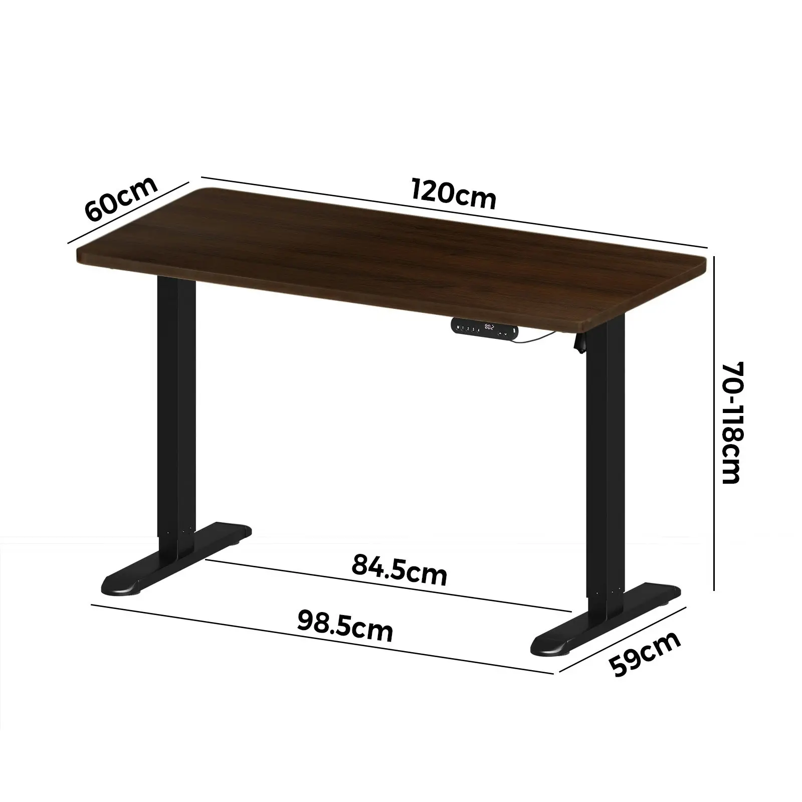 Oikiture 120CM Electric Standing Desk Single Motor Black Frame Walnut Tabletop