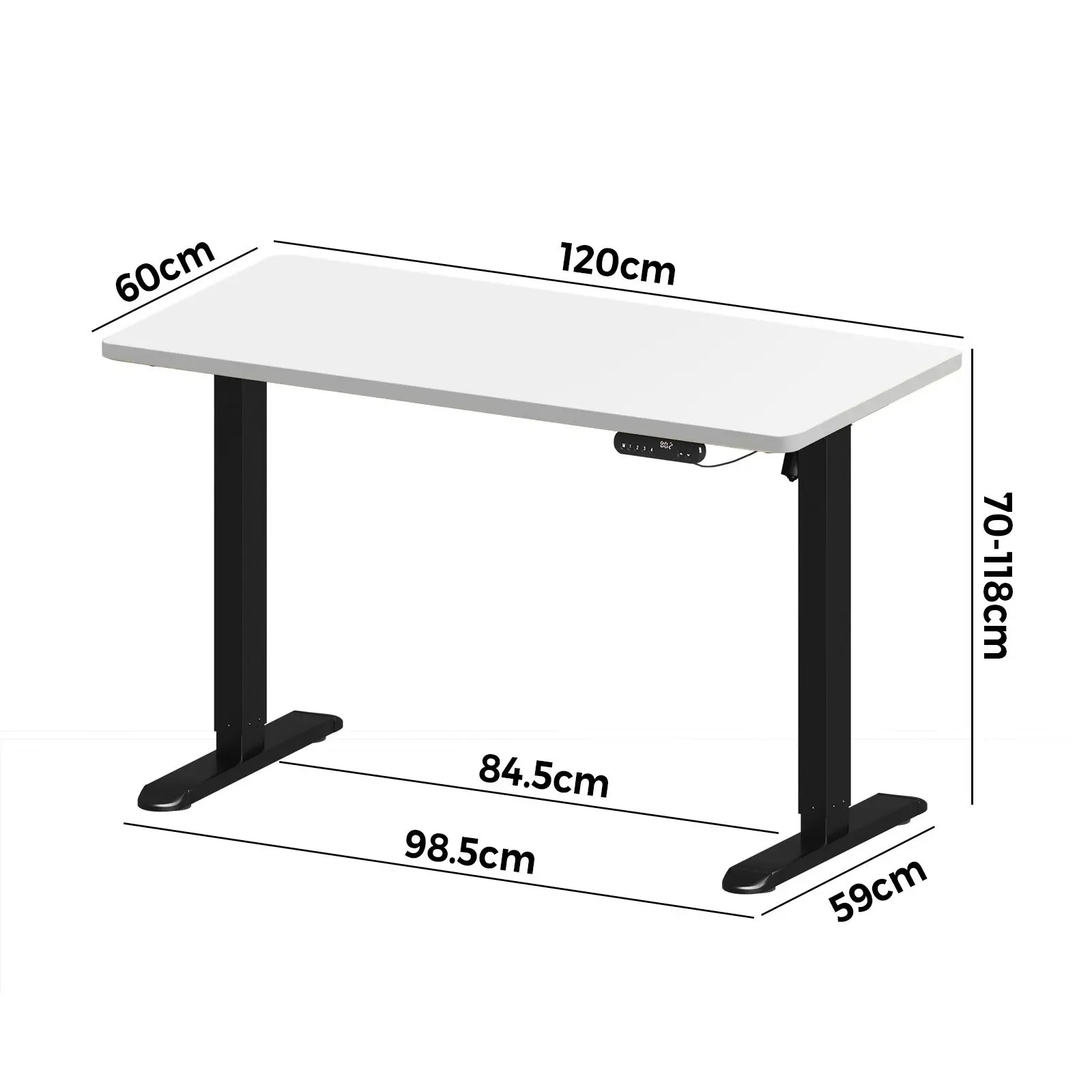 Oikiture 120CM Electric Standing Desk Single Motor Black Frame White Tabletop