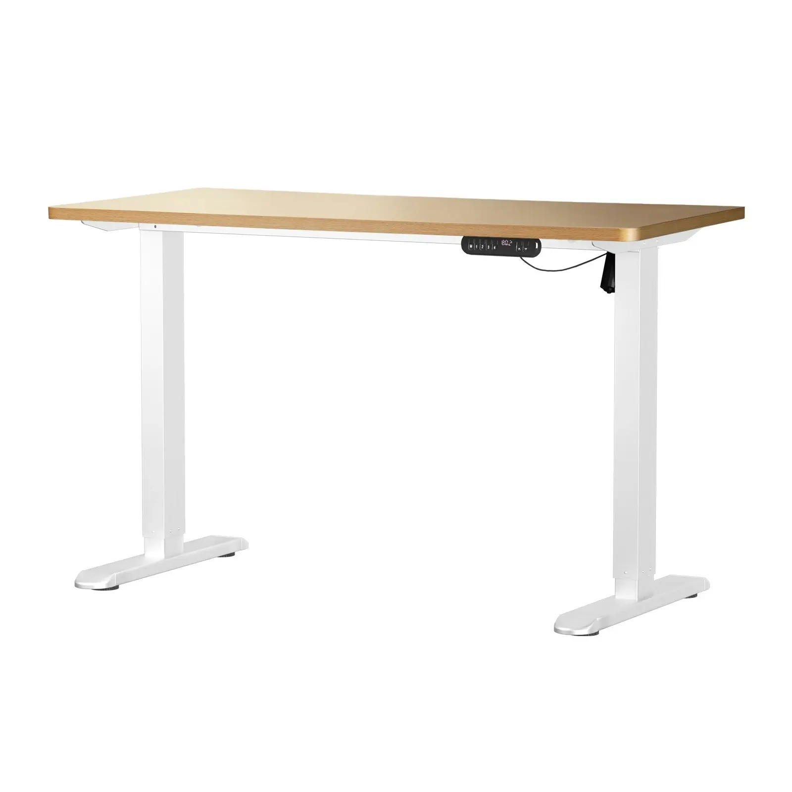 Oikiture 120CM Electric Standing Desk Single Motor White Frame OAK Tabletop