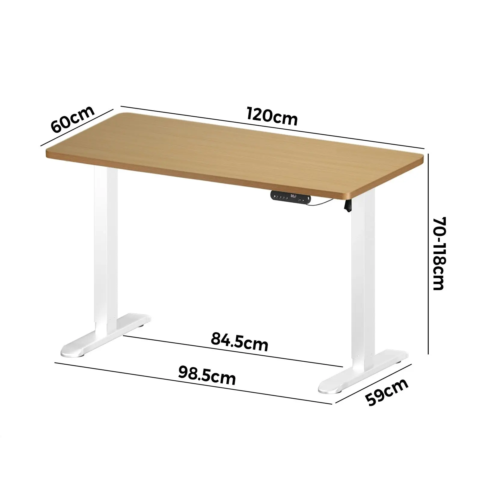 Oikiture 120CM Electric Standing Desk Single Motor White Frame OAK Tabletop