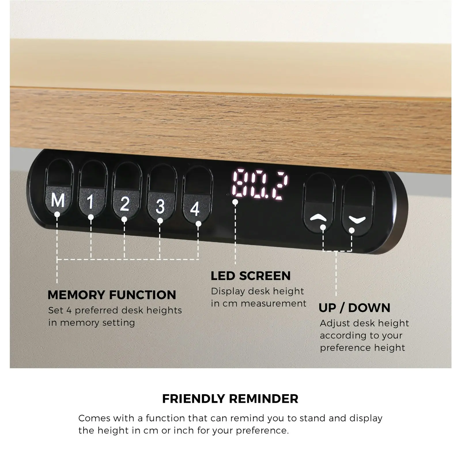 Oikiture 120CM Electric Standing Desk Single Motor White Frame OAK Tabletop