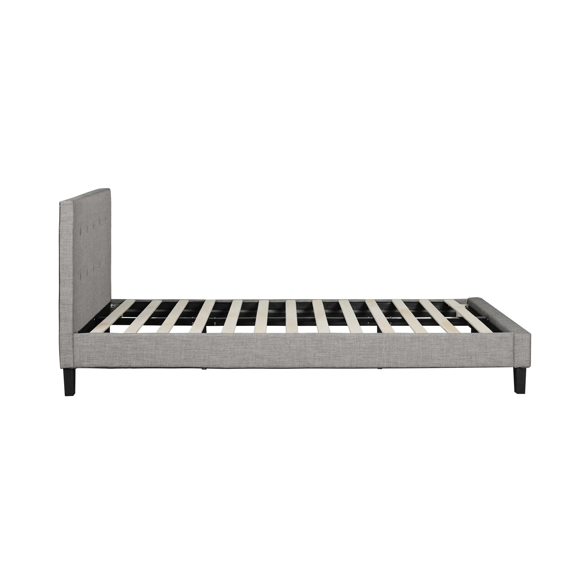 Oikiture Bed Frame Queen Size Bed Platform Wooden Fabric Grey