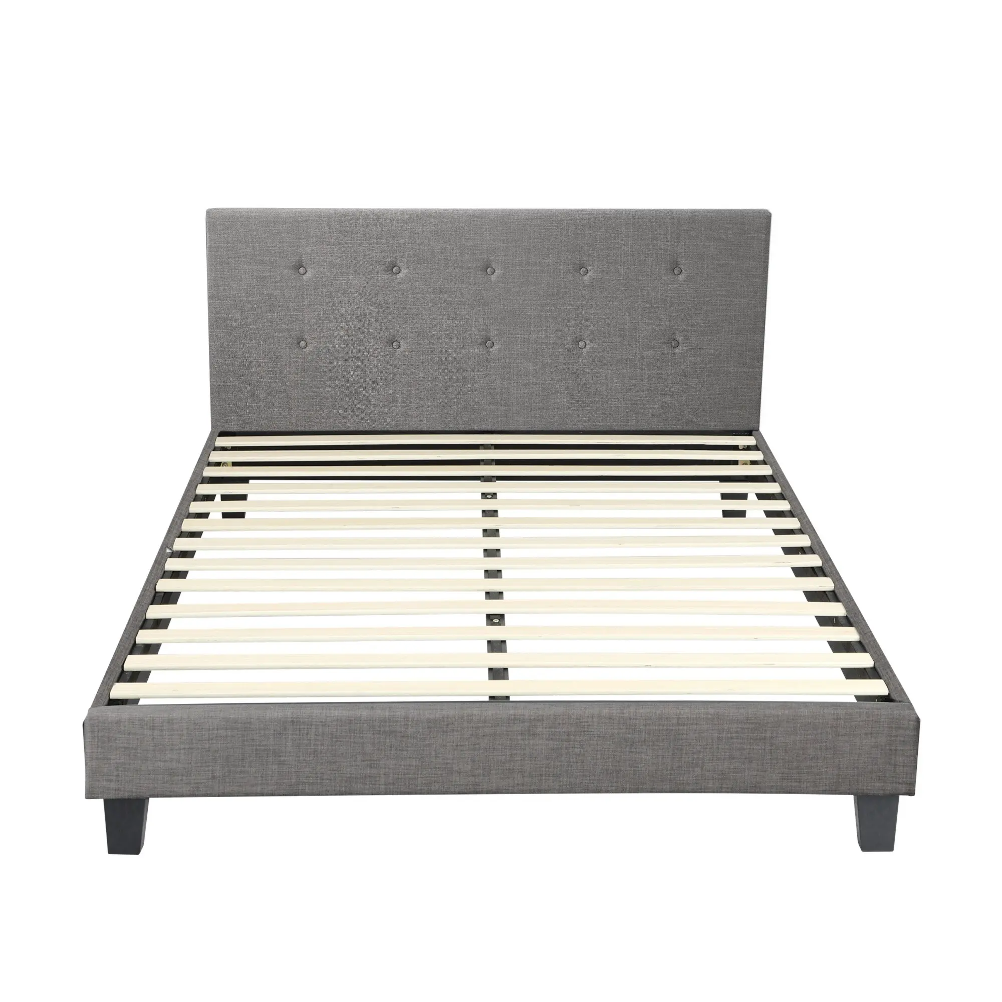 Oikiture Bed Frame Queen Size Bed Platform Wooden Fabric Grey