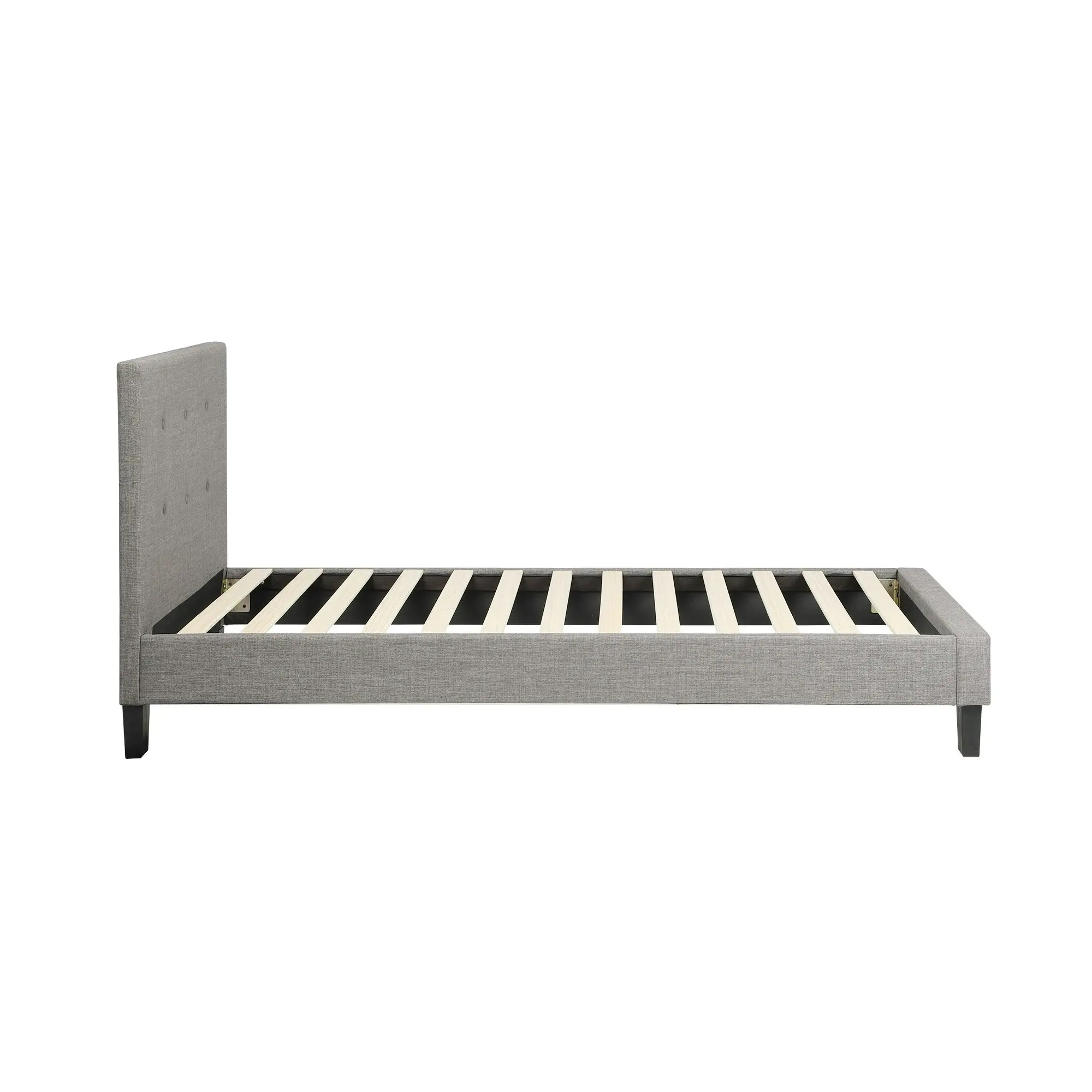 Oikiture Bed Frame Single Size Bed Platform Wooden Fabric Grey