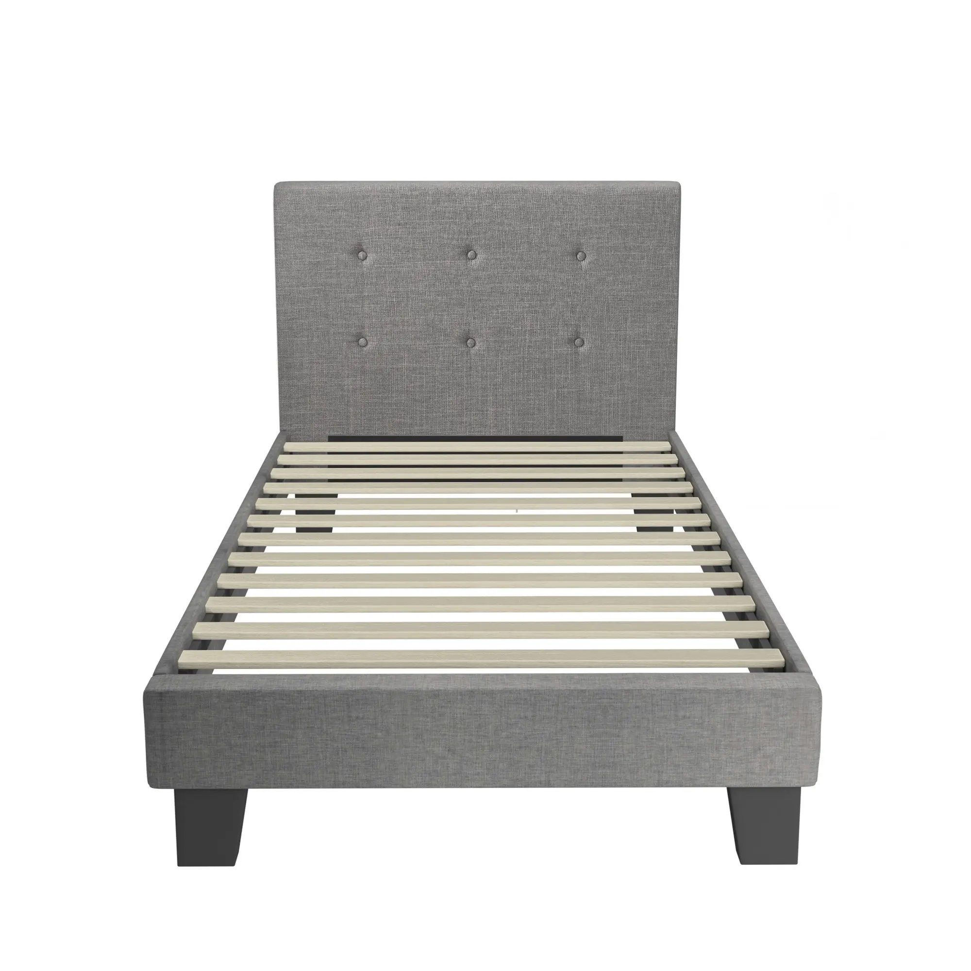 Oikiture Bed Frame Single Size Bed Platform Wooden Fabric Grey