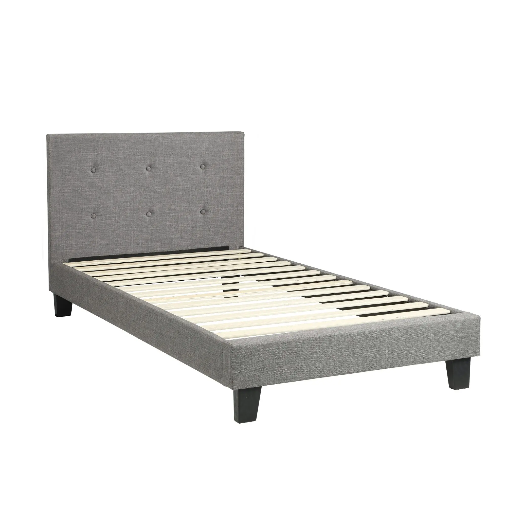 Oikiture Bed Frame Single Size Bed Platform Wooden Fabric Grey