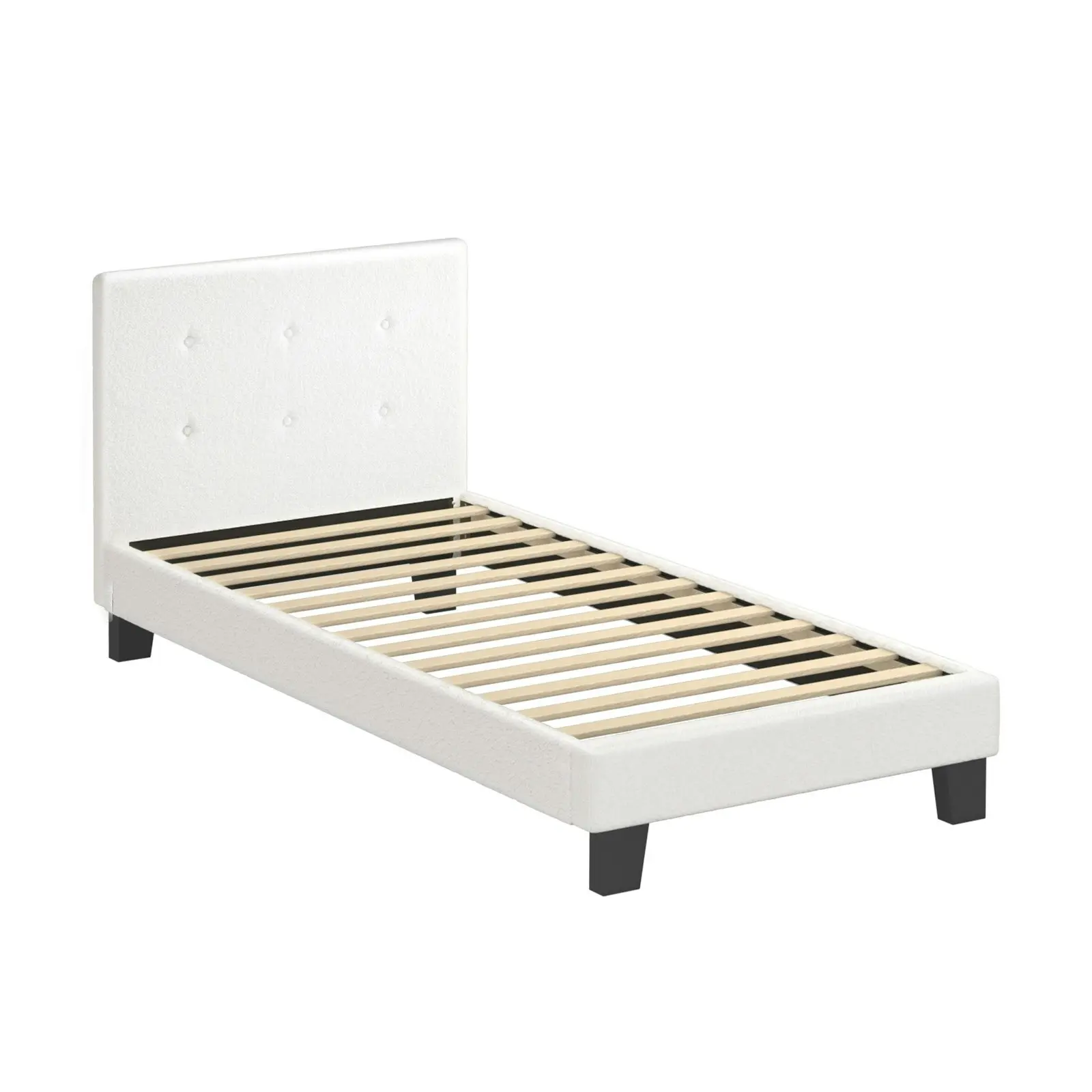 Oikiture Bed Frame Single Size Bed Platform Wooden White Boucle