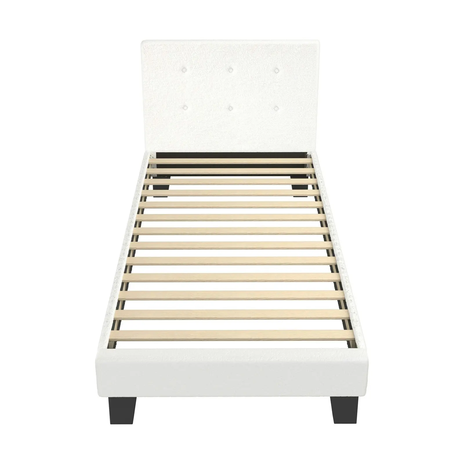 Oikiture Bed Frame Single Size Bed Platform Wooden White Boucle