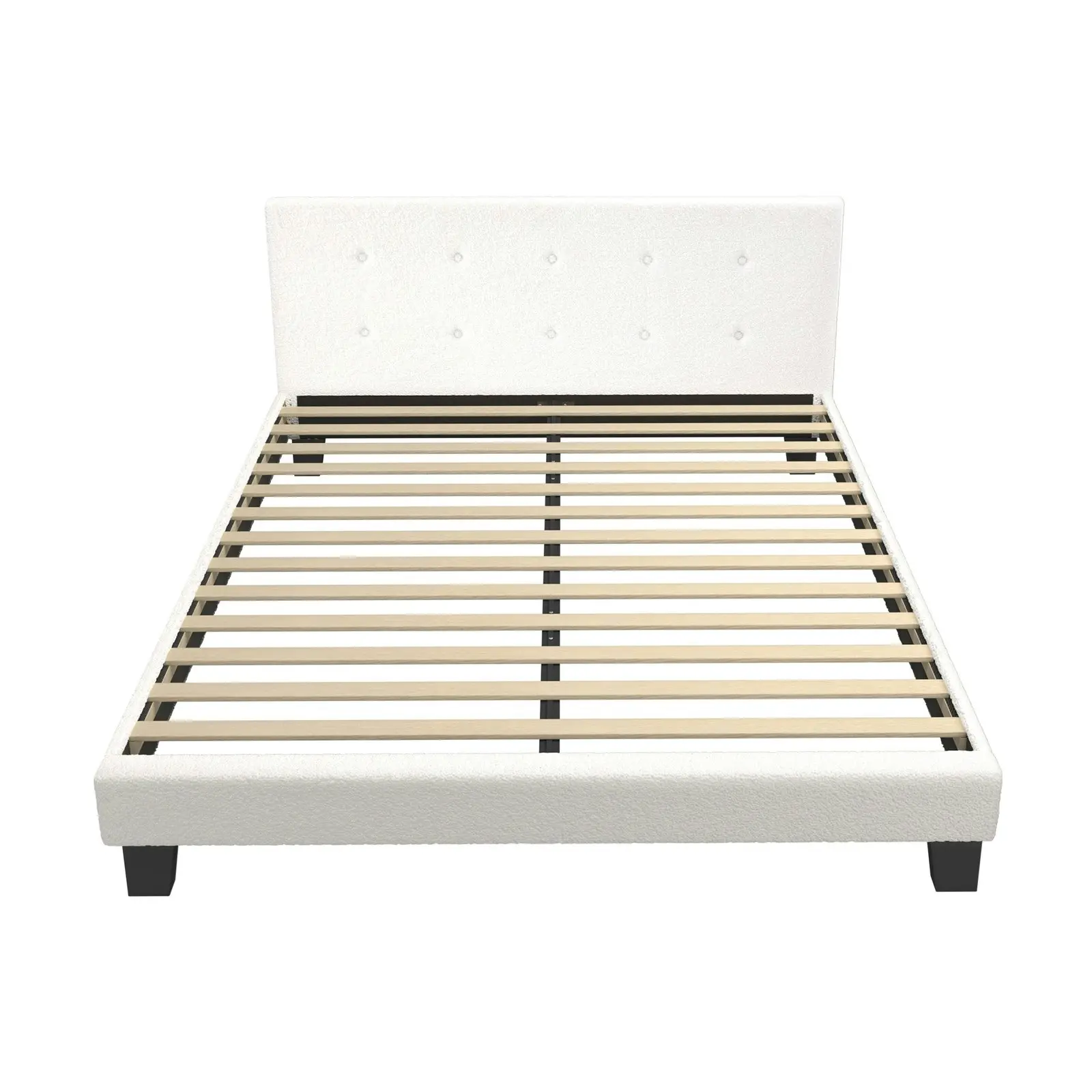 Oikiture Bed Frame Double Size Bed Platform Wooden White Boucle