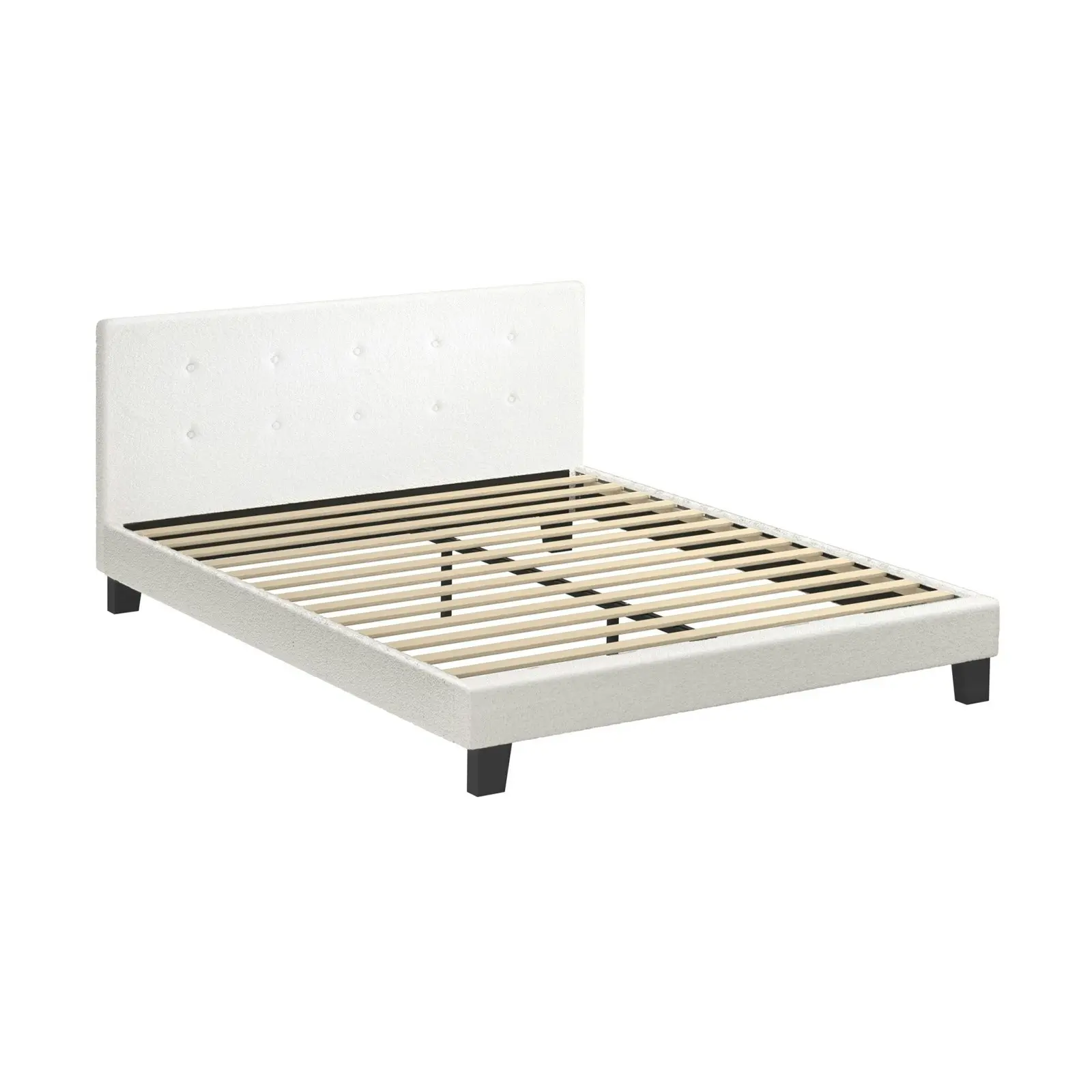 Oikiture Bed Frame Double Size Bed Platform Wooden White Boucle