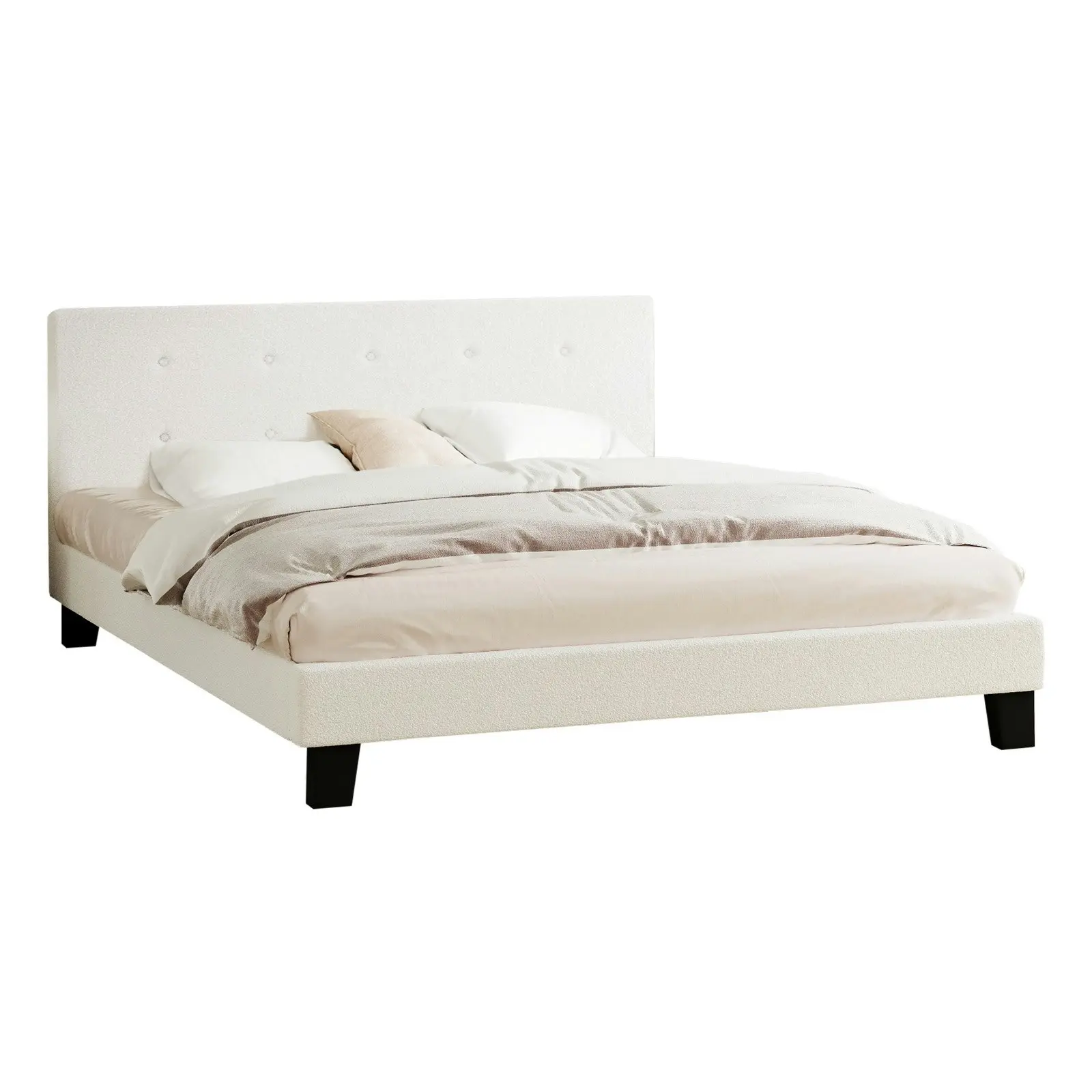 Oikiture Bed Frame Double Size Bed Platform Wooden White Boucle