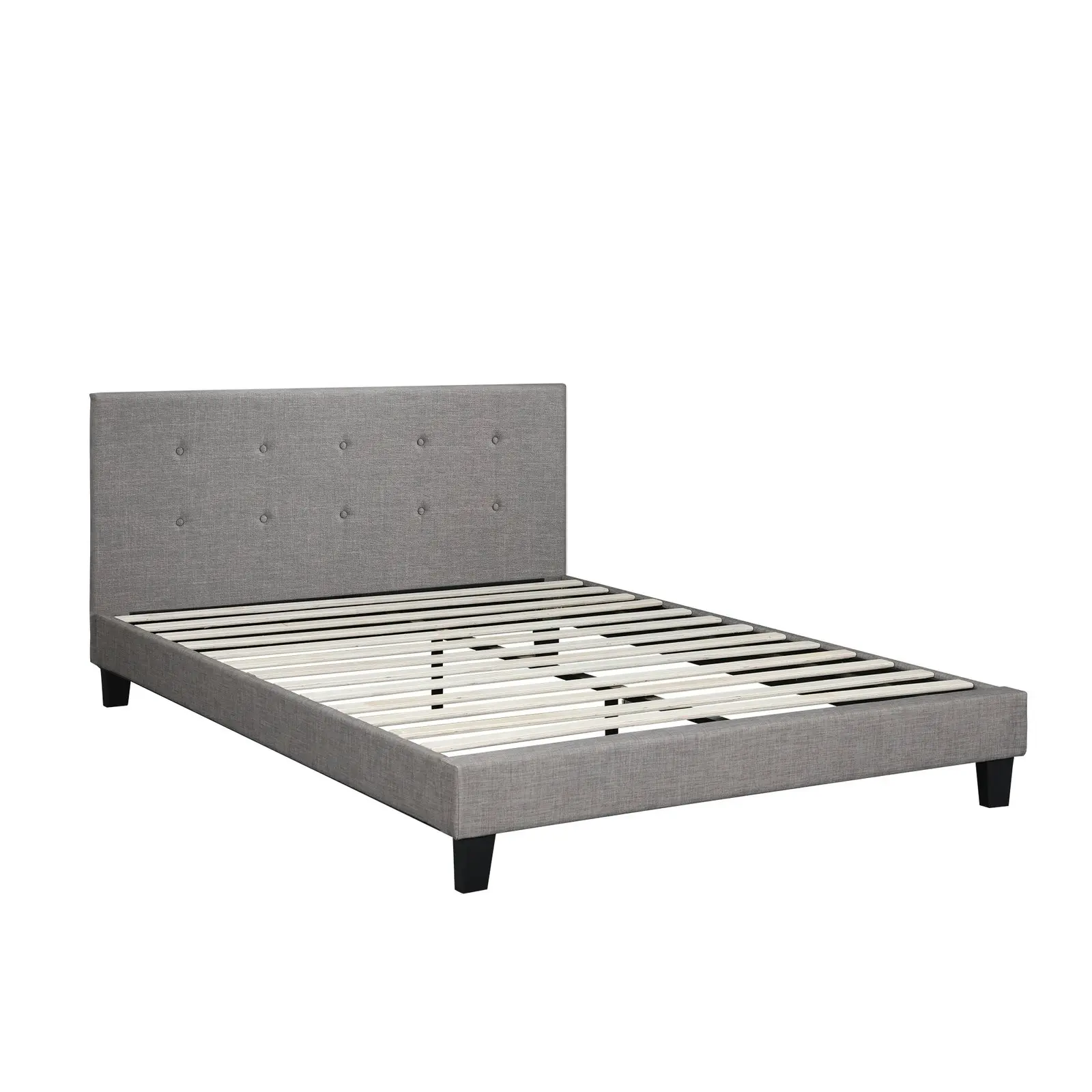 Oikiture Bed Frame Double Size Bed Platform Wooden Fabric Grey