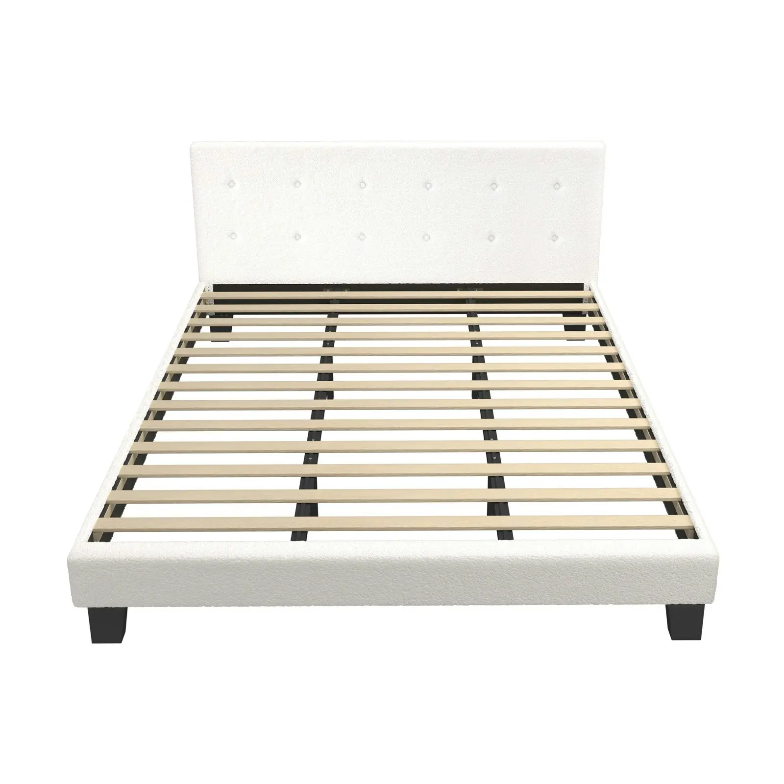 Oikiture Bed Frame King Size Bed Platform Wooden White Boucle