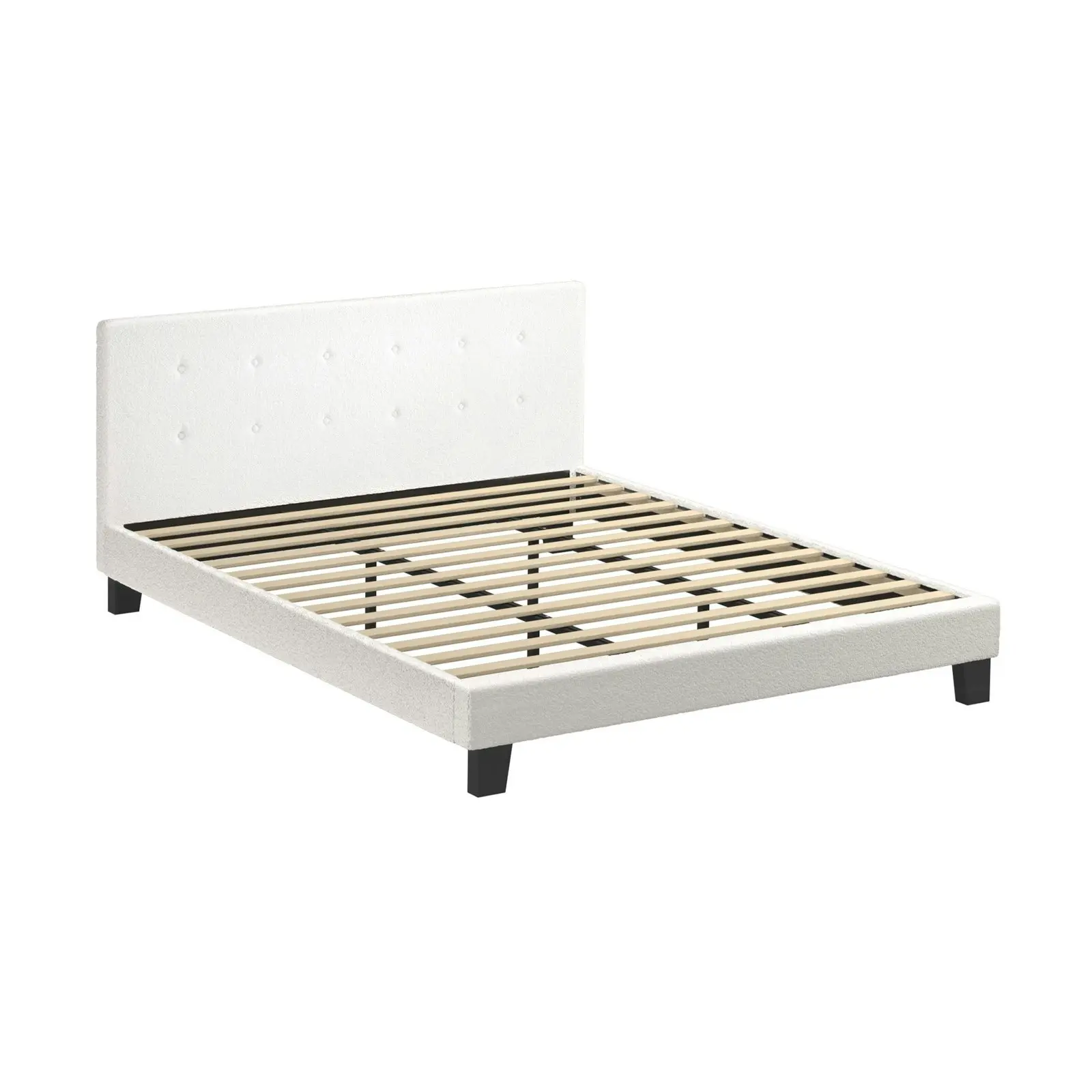 Oikiture Bed Frame King Size Bed Platform Wooden White Boucle