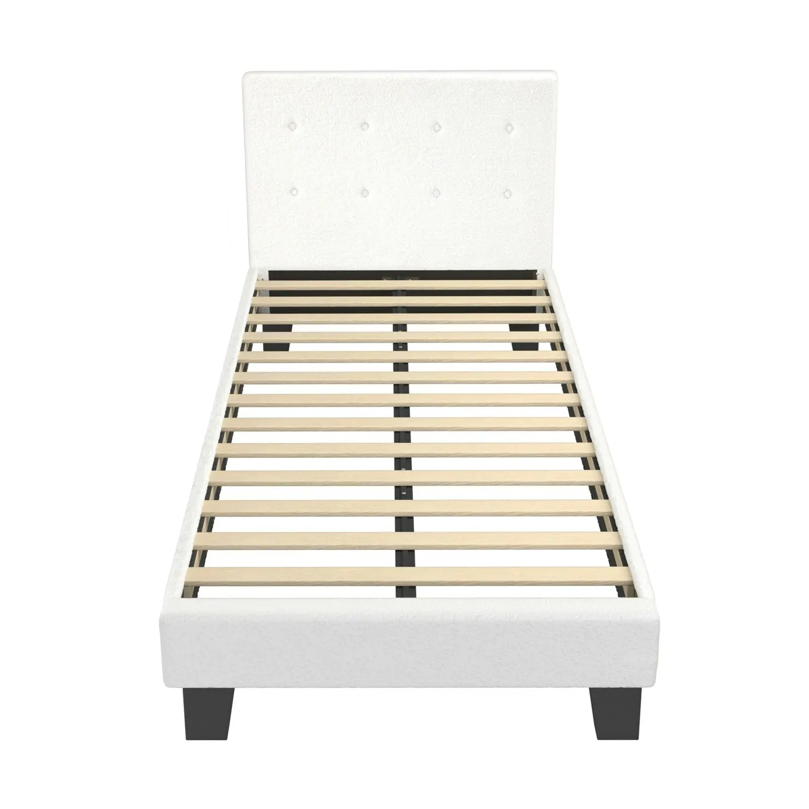 Oikiture Bed Frame King Single Bed Platform Wooden White Boucle