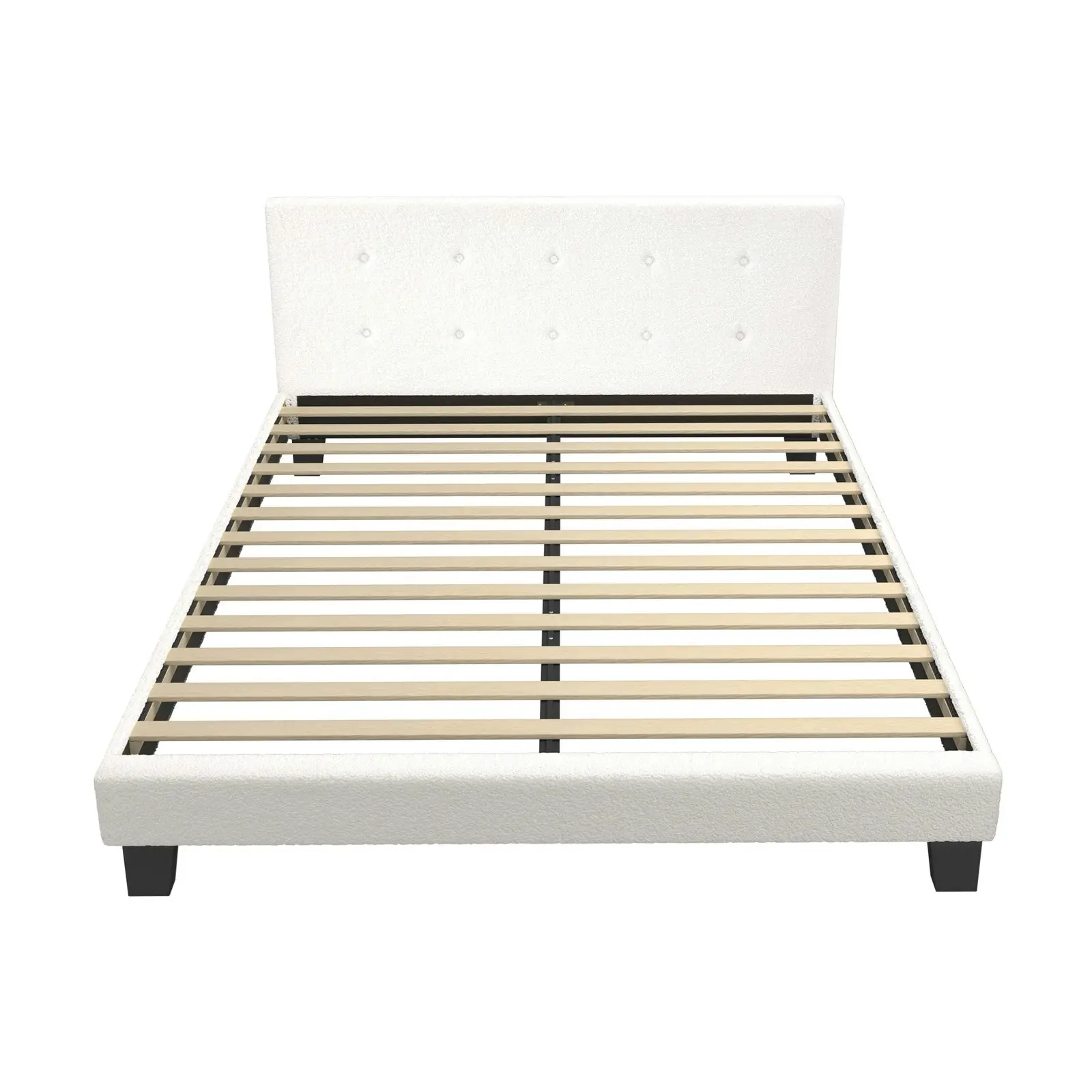 Oikiture Bed Frame Queen Size Bed Platform Wooden White Boucle