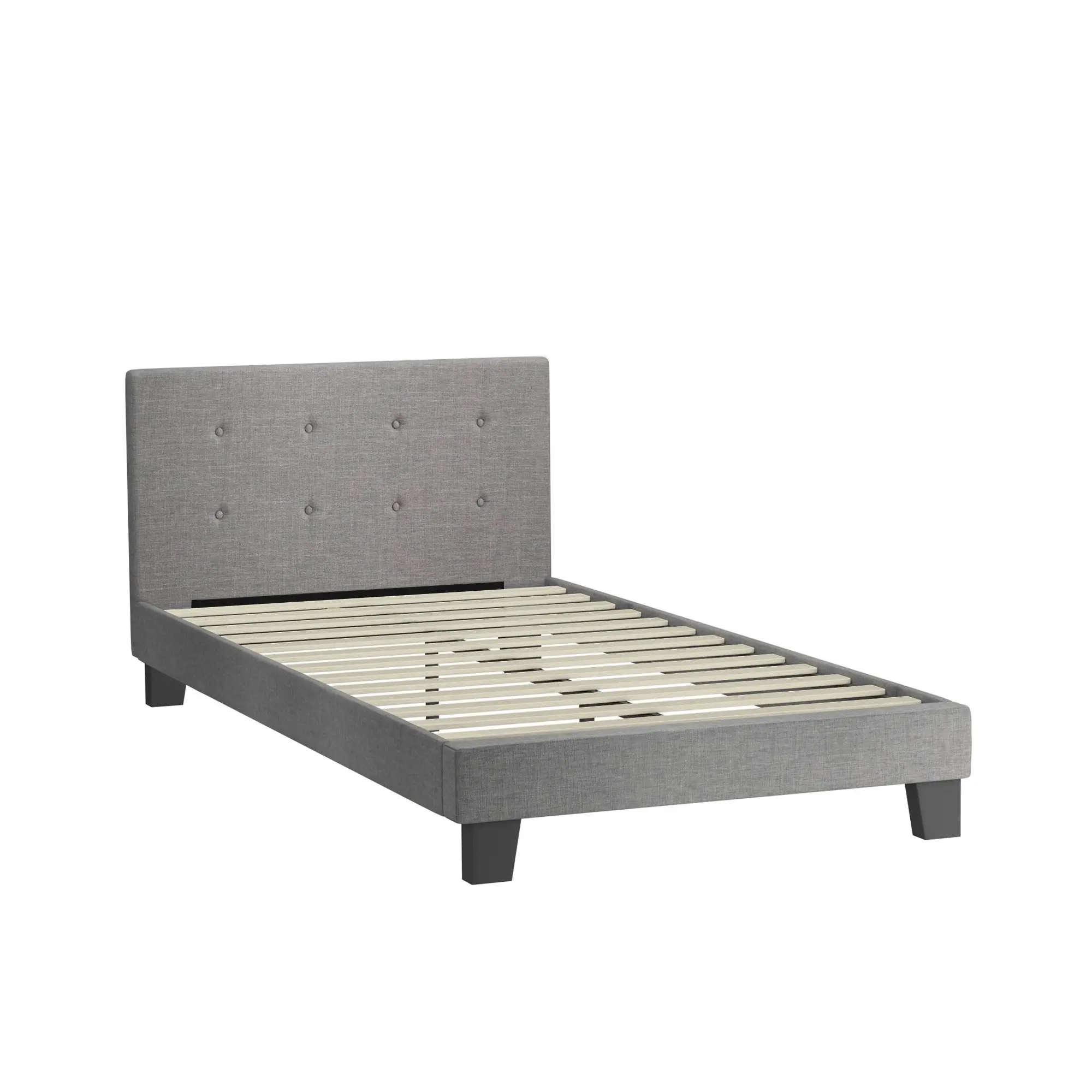 Oikiture Bed Frame King Single Bed Platform Wooden Fabric Grey