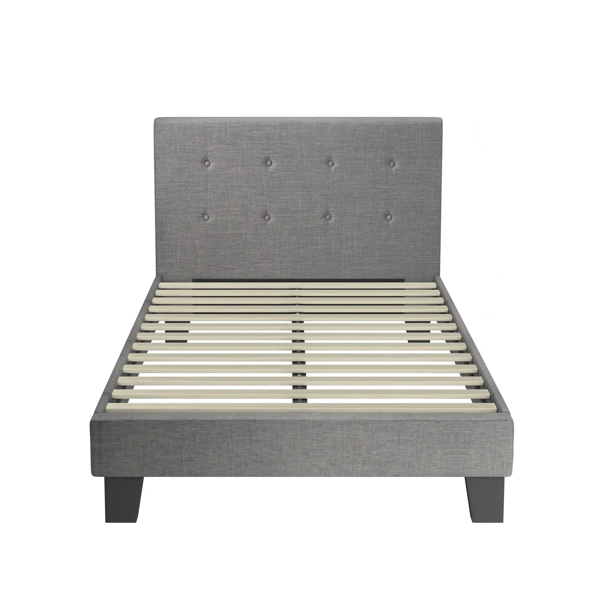 Oikiture Bed Frame King Single Bed Platform Wooden Fabric Grey